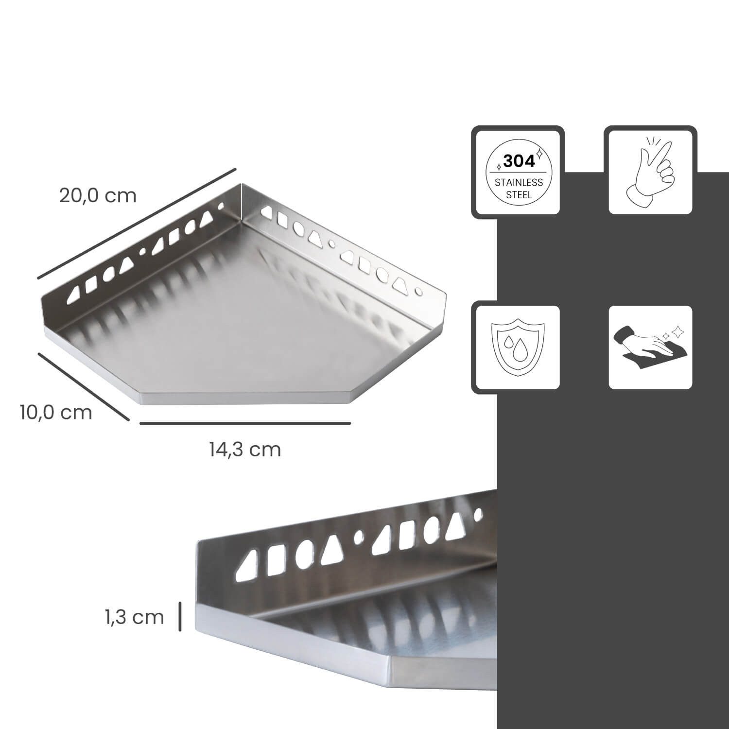 Dalsys Duschregal, Befliesbare Duschablage Ecke 200mm x 200mm Silber 1-tlg., Ablage zum Einfliesen, Edelstahl korrosionsbeständig, Bad Accessoires