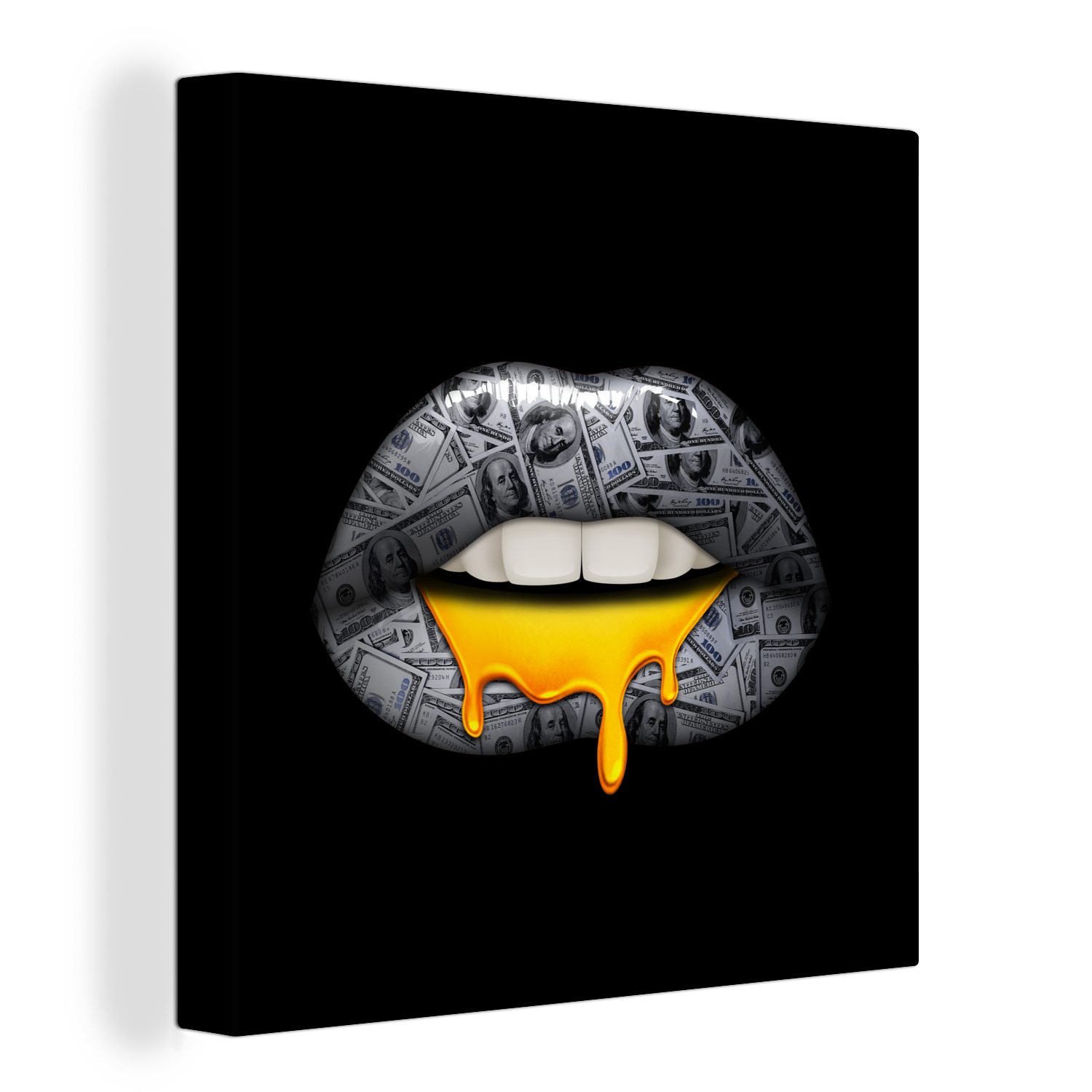 Leinwandbild Lippen - Geld - Schwarz und Weiß