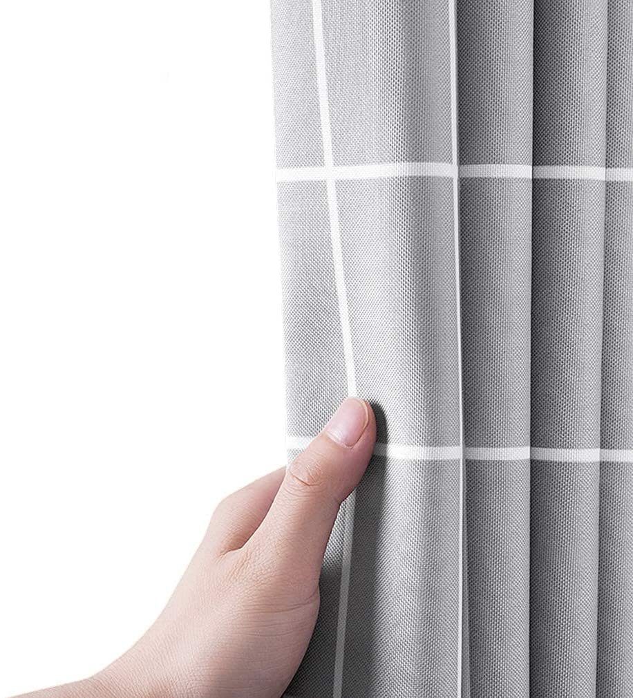 HomeBella Duschvorhang Kariert Textil Antischimmel Schimmelresistent Wasserdicht (Anti-Bakteriell Wasserabweisend Stoff Polyester mit Gewicht), Waschbar für Dusche Badewanne, mit Duschvorhangringen