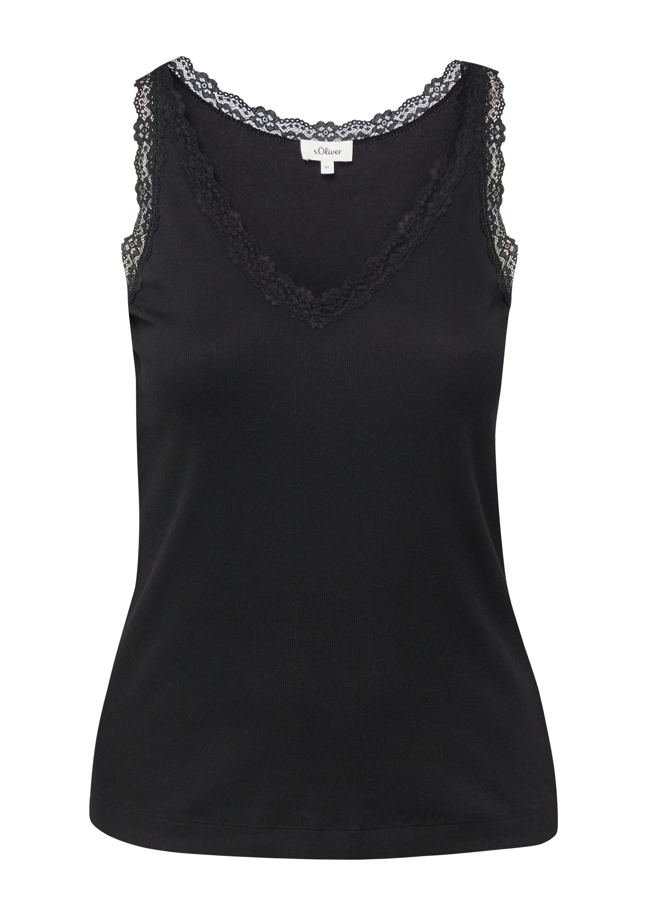 s.Oliver Muskelshirt T-Shirt Geripptes Tanktop mit Spitze