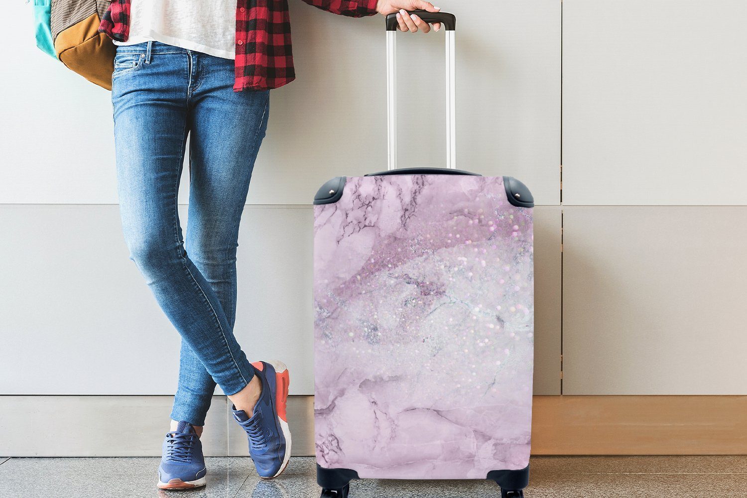 Handgepäckkoffer mit Reisetasche für rollen, Ferien, Marmor Glitzer - Reisekoffer Trolley, Rollen, Rosa, Handgepäck - 4 MuchoWow