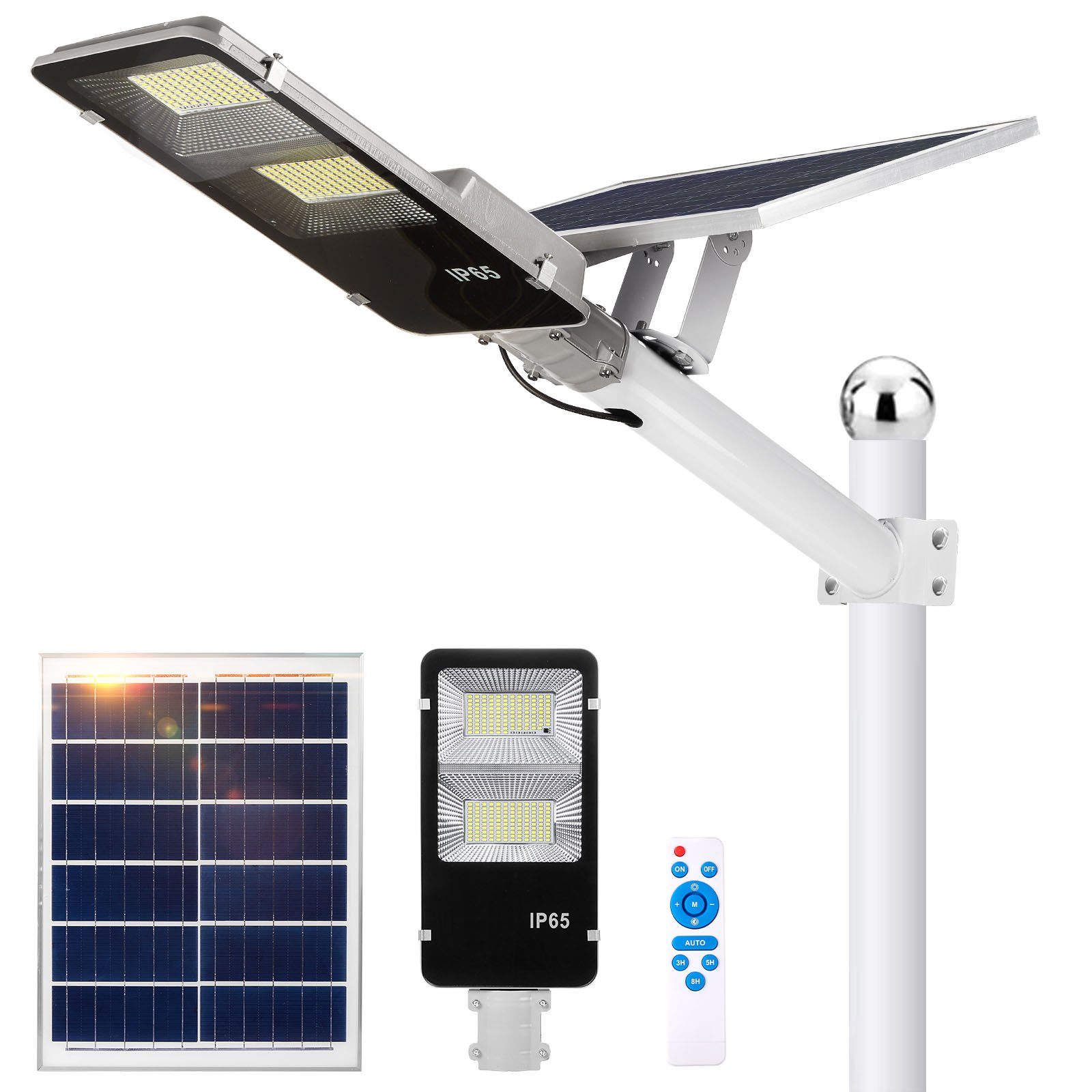 Rosnek LED Außen-Wandleuchte Solar, 6500K, wasserdicht, für Garagen Einfahrt Hof Parkplatz, Weiß (6500K), Fernbedienung, Montagearm