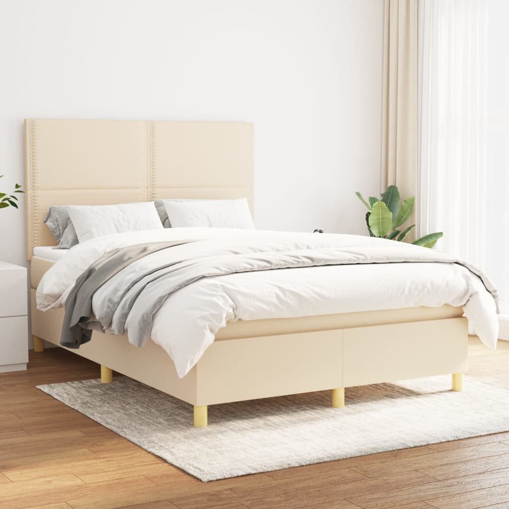 Bettgestell Boxspringbett Creme 193x144x118/128 cm mit Matratze und Auflage