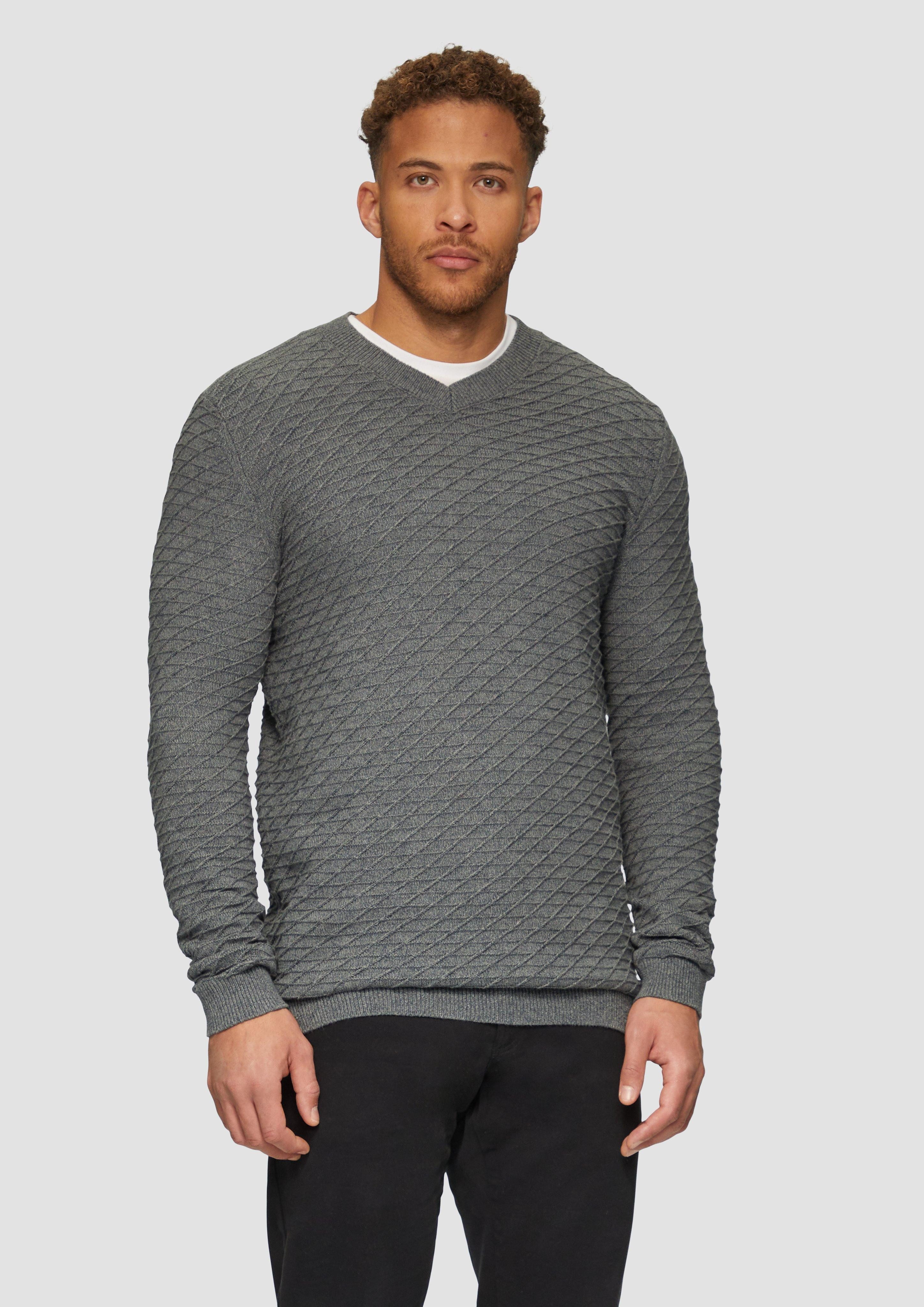 Strickpullover Strukturierter Pullover mit V-Ausschnitt