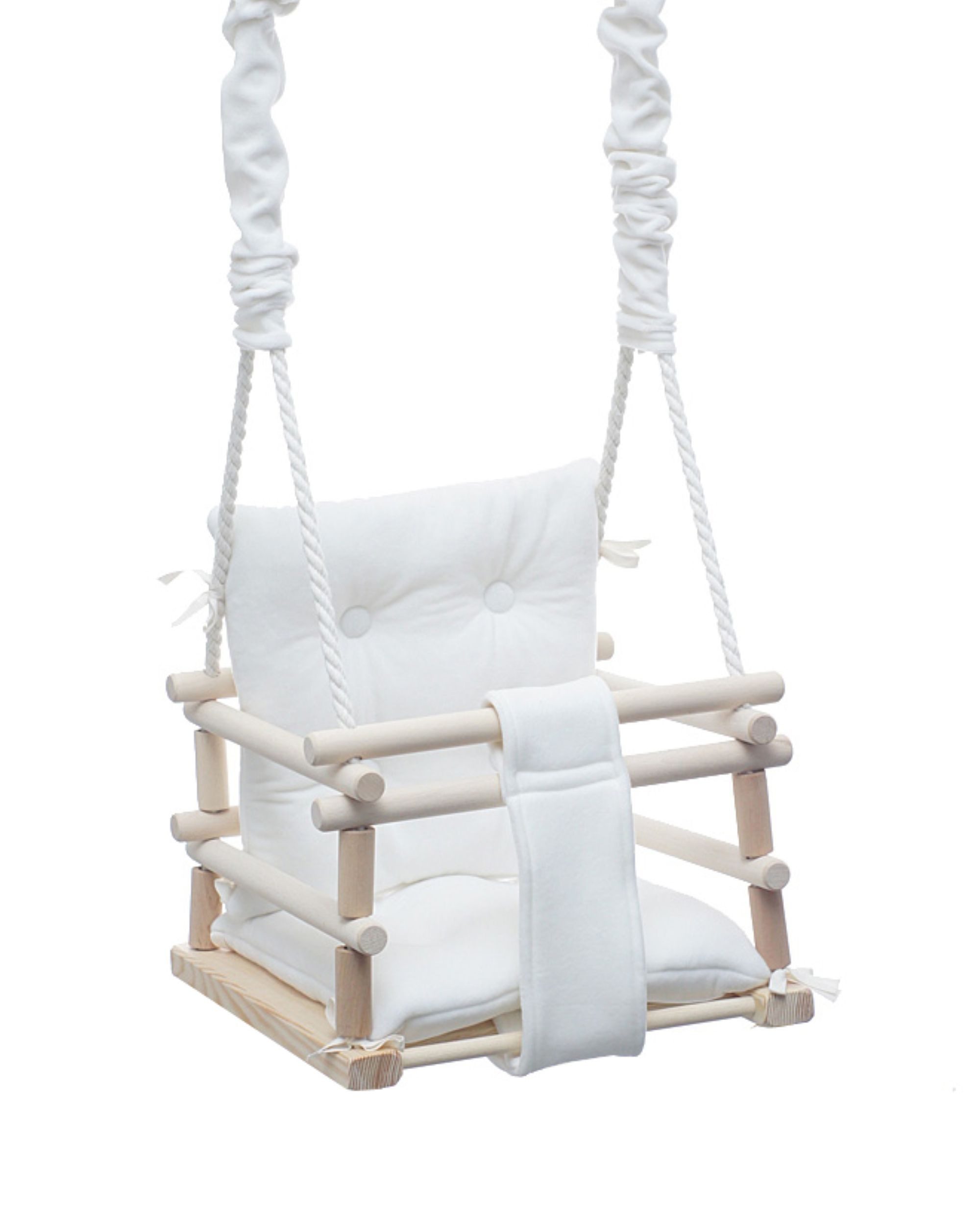 LuMali Babyschaukel Babyschaukel Magic 3in1 Holz Sicherheitsgurt drinnen draußen 34cm, Kinderschaukel Naturholz Kiefer weich verstellbar 10-36 Monate