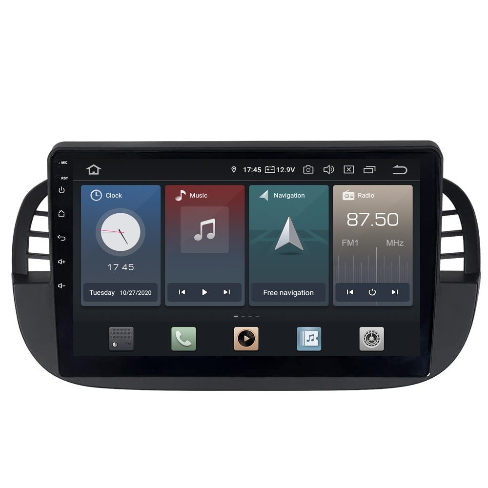 TAFFIO Für Fiat 500 (Black) 9" Touchscreen Android Autoradio GPS