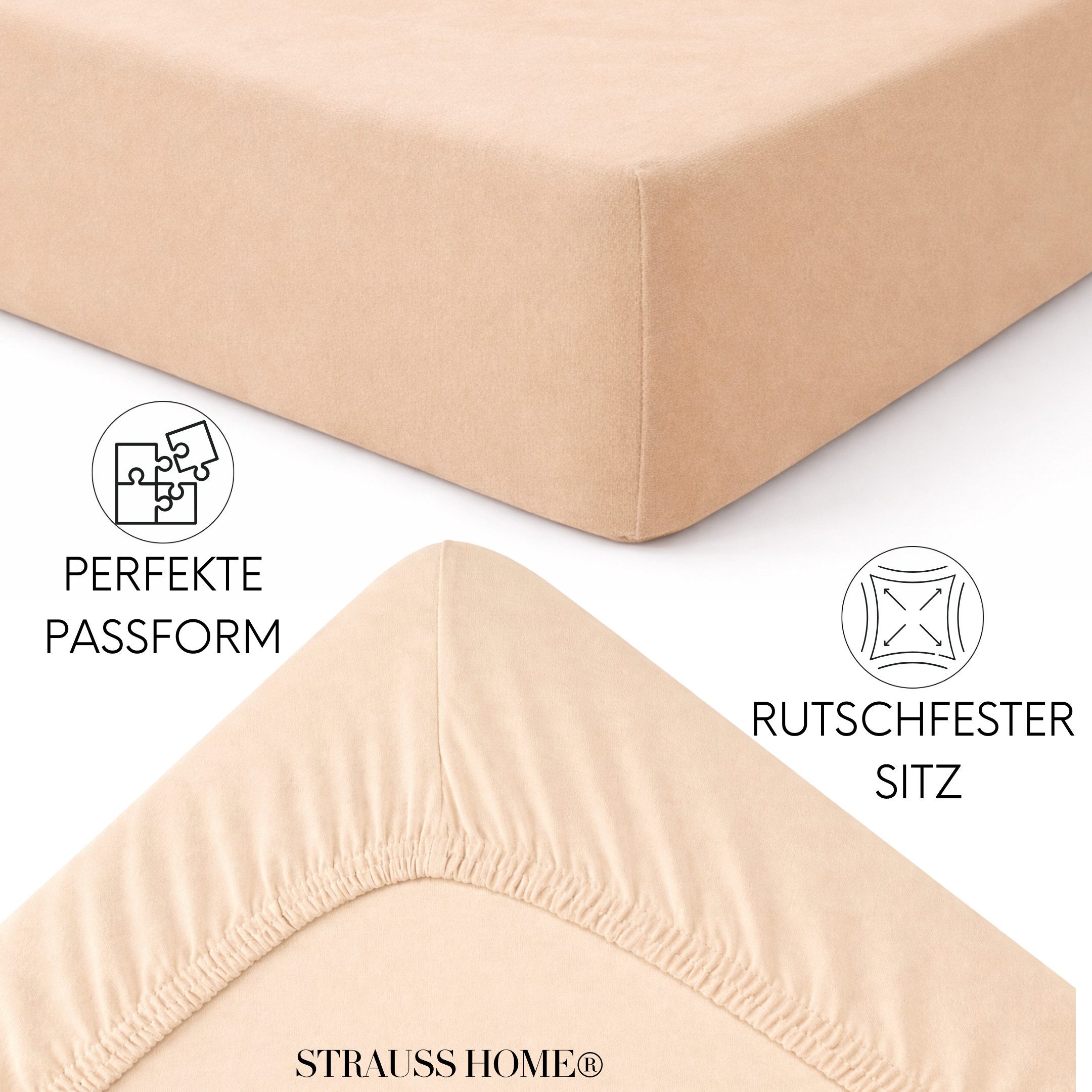 Strauss Home Spannbettlaken Premium 160 g/m² Gekämmte Baumwolle Jersey in Hotelqualität, Gummizug: Rundumgummi, OEKO-TEX®-zertifiziert - Hotelqualität – Formsta – Bild 4 von 5