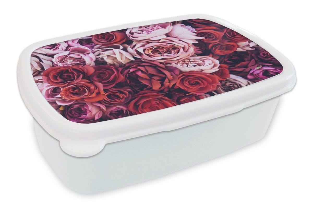 MuchoWow Lunchbox für für Rosa, Brotdose, - Rosen Rot (2-tlg), und Jungs - Kunststoff, weiß Kinder und Brotbox Erwachsene, Mädchen