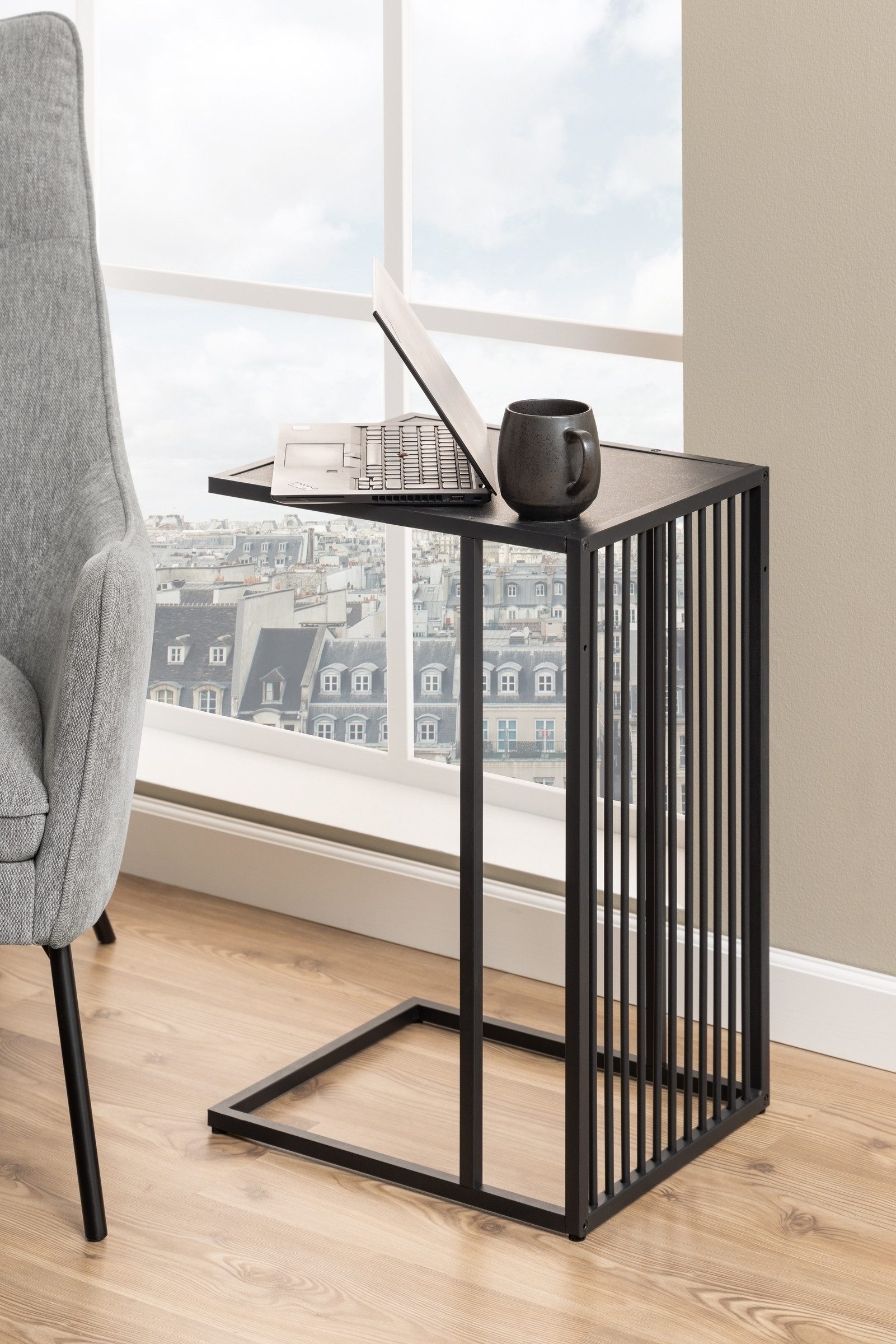 ACTONA GROUP Beistelltisch in schwarz, MDF, Stahl - 35x63x43cm (BxHxT) günstig online kaufen