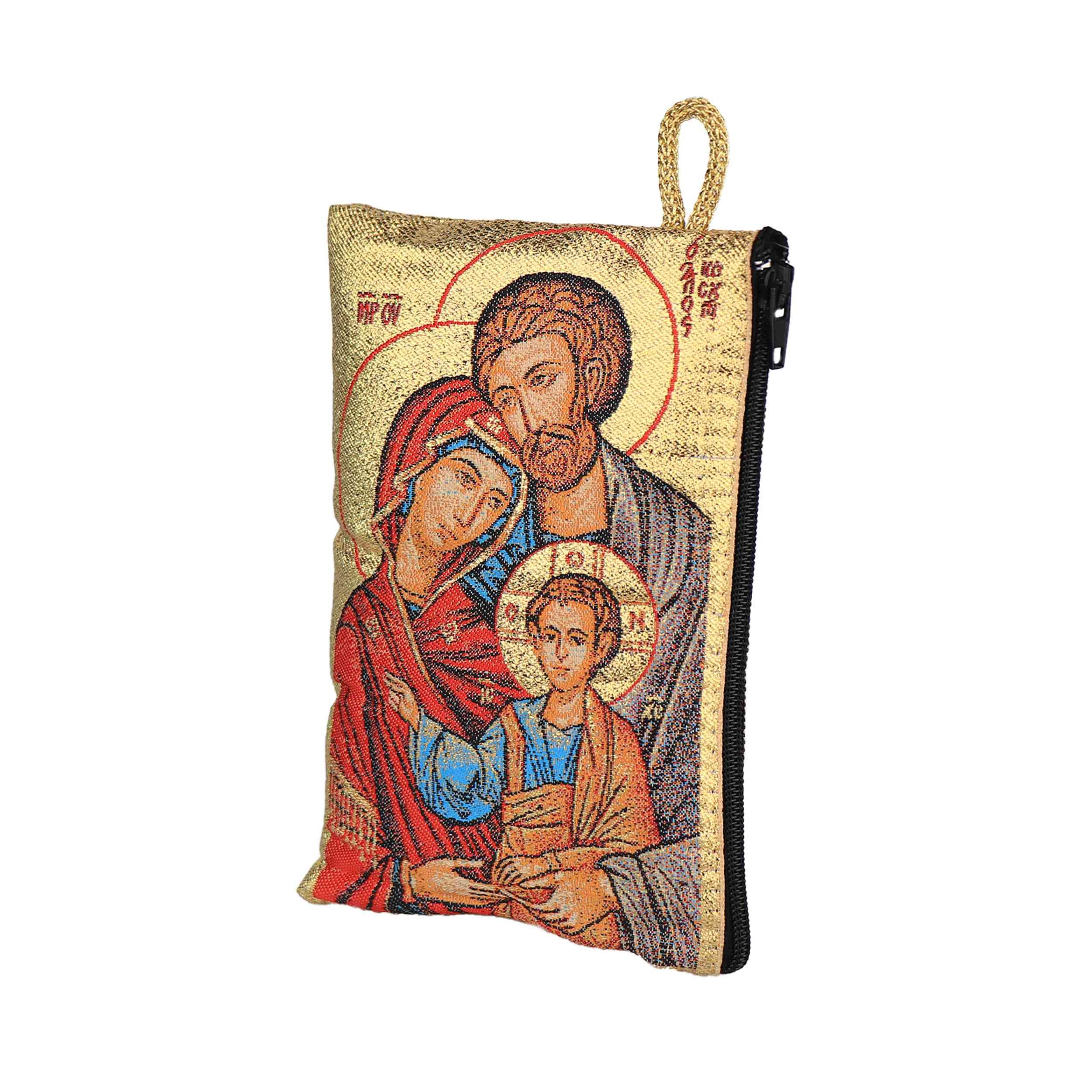 NKlaus Bild Rosenkranz Tasche 10x15cm – Heilige Familie, Gold-Rot-Blau, Religion
