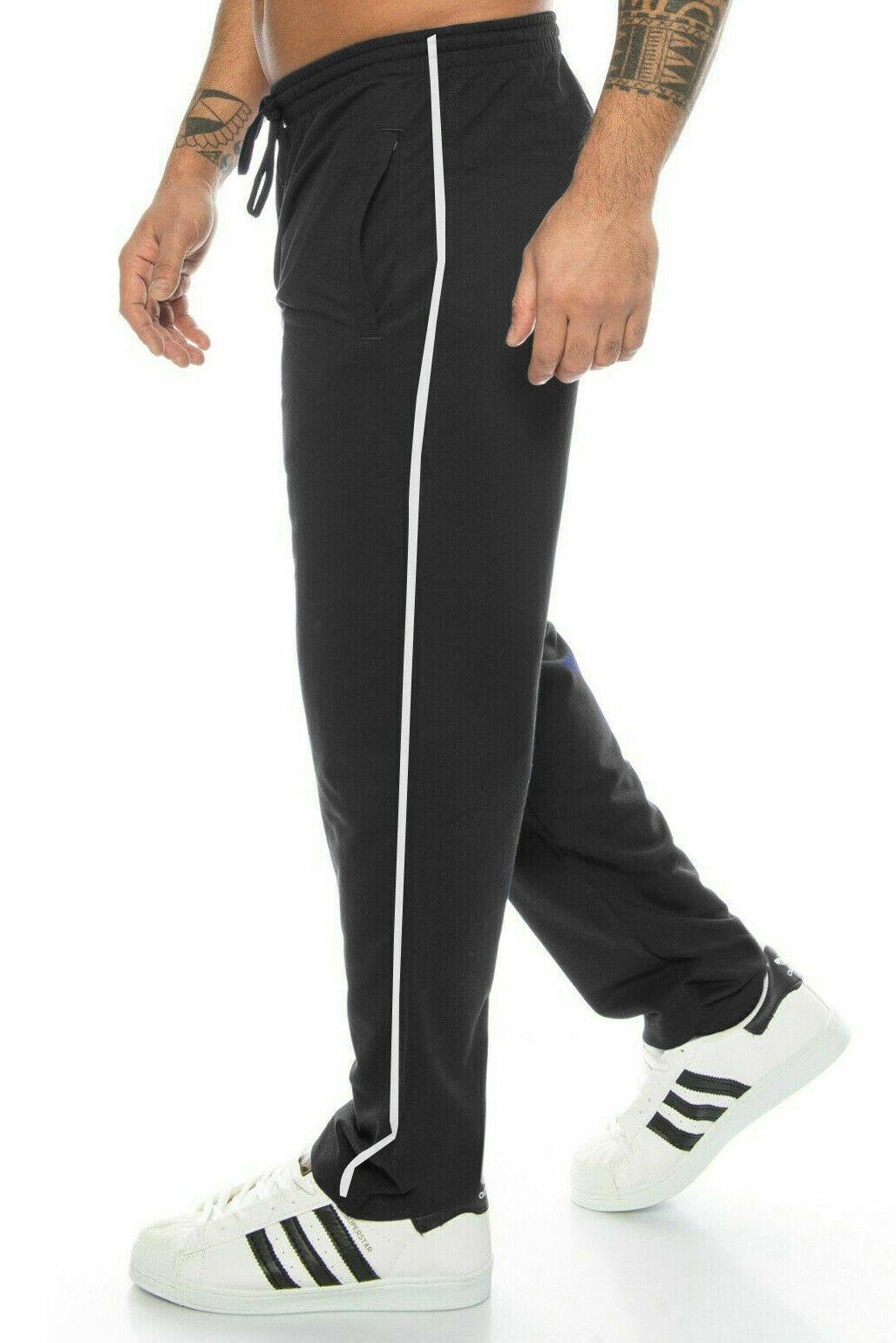 Kendindza Collection Jogginghose Thermo Fleece Sporthose Winter Jogginghose Baumwolle Trainingshose Sport Jogger mit Streifen, leicht gefüttert Warm Schwarz