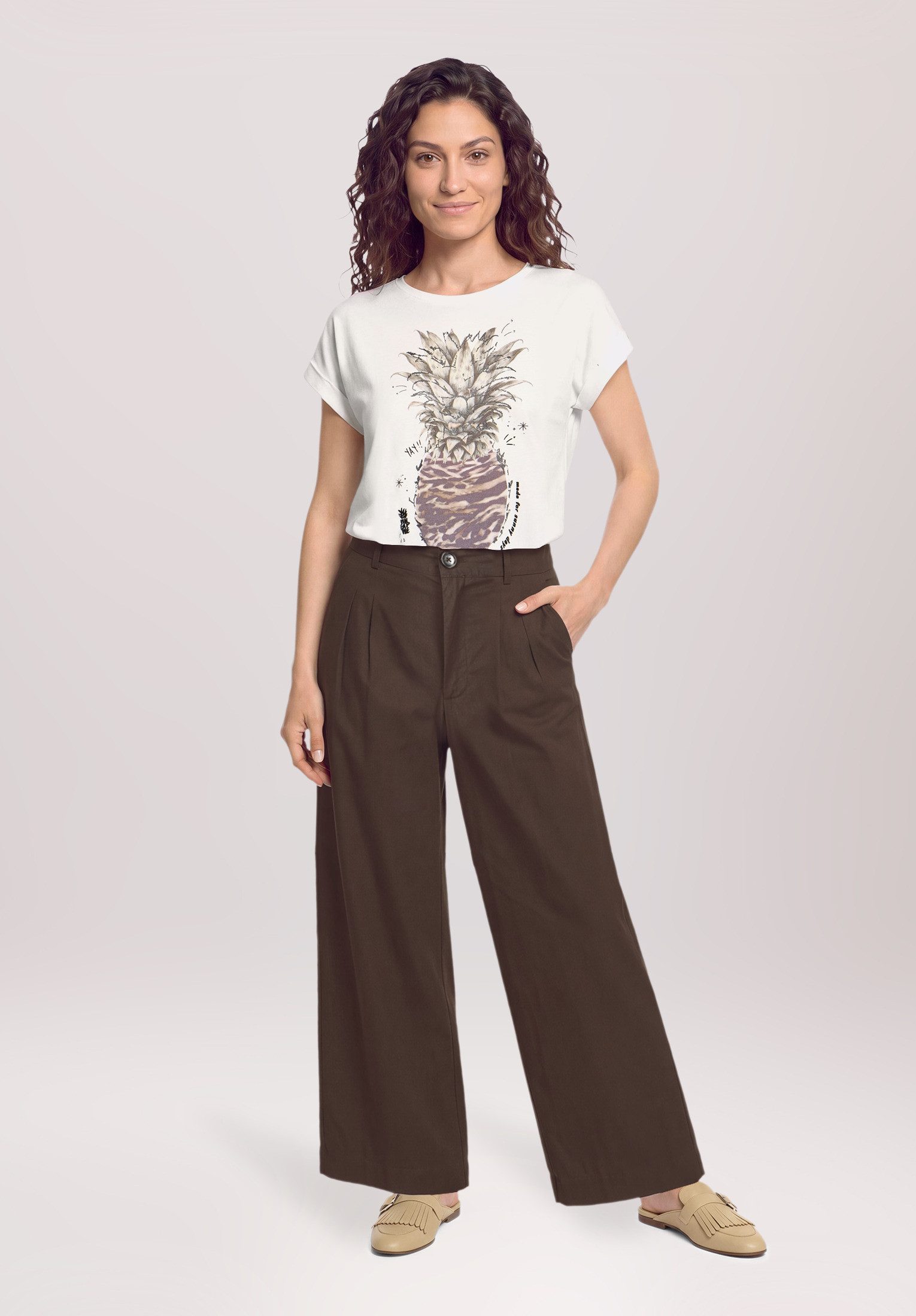Cartoon Kurzarmshirt Damen mit Ärmelaufschlag (1-tlg)