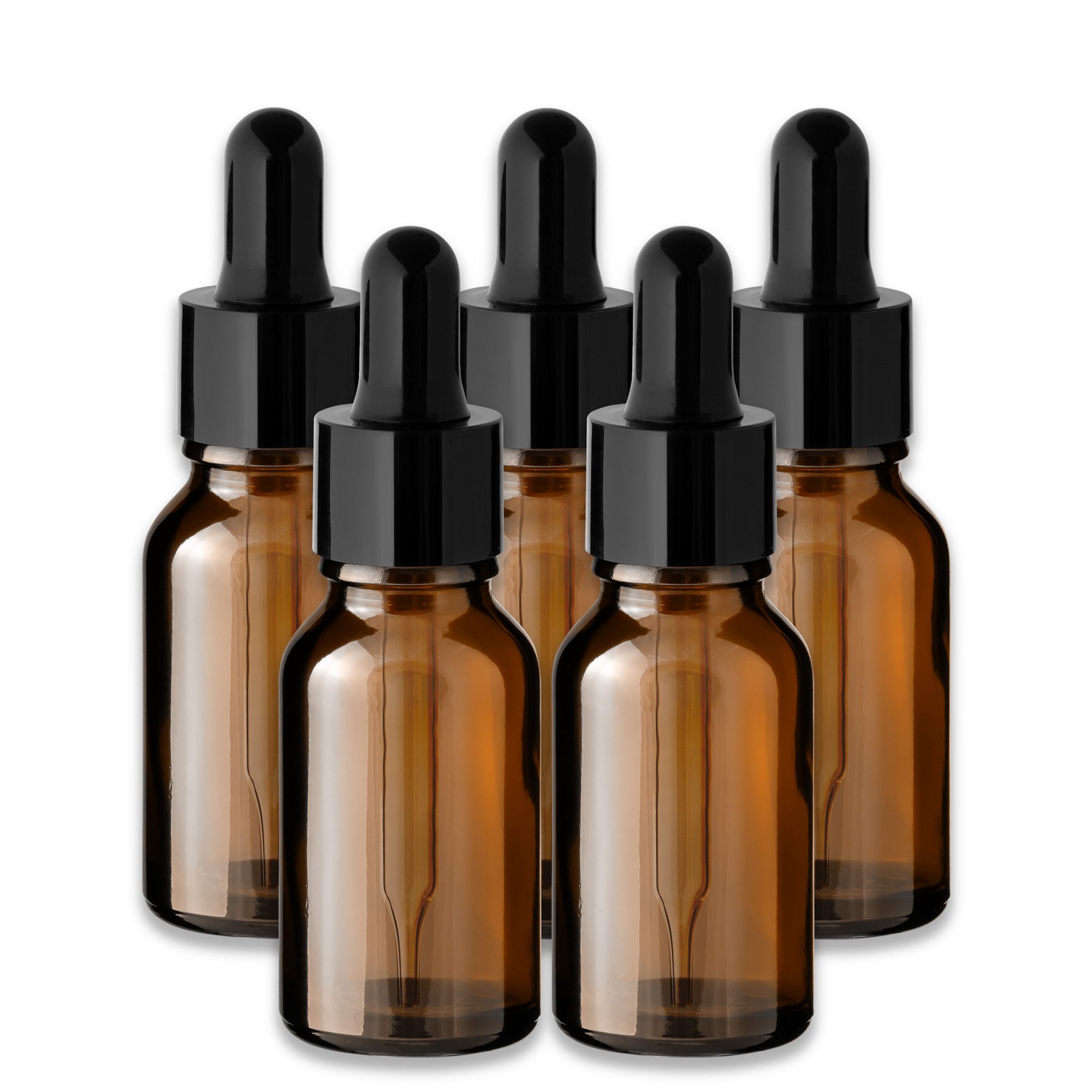 CK Verpackung GmbH Pipettenflasche 5x Braune Glasflasche 15 ml mit schwarzer Pipette Tropfer leer DIN 18