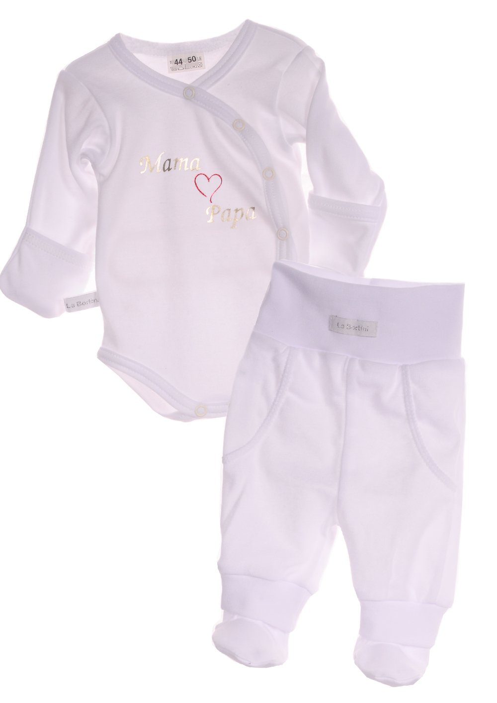La Bortini Body & Hose Wickelbody Hose Baby Anzug 2tlg Set in Weiß Body 44 50 56 62 68 74 80