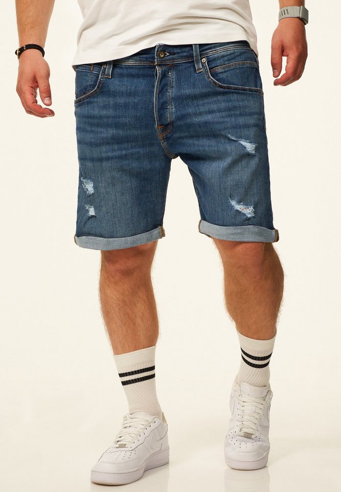 Jack & Jones Jeansshorts RICK Kurze Hose Original Denim mit Stretch Kurze Jeanshose im Destroyed Look & Regular-Fit für Herren