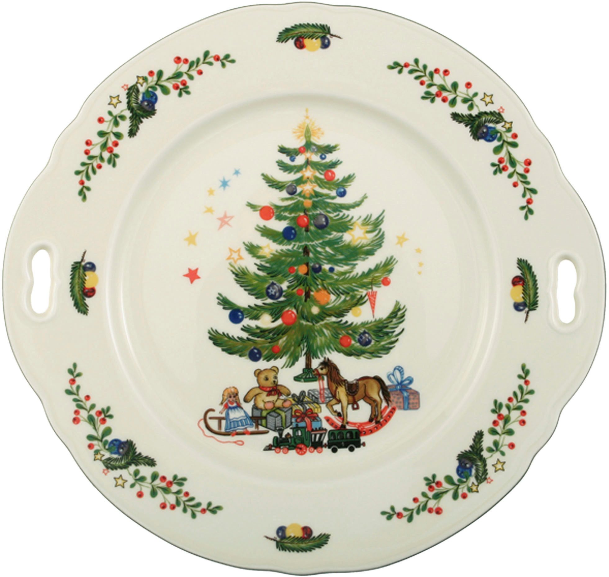 Seltmann Weiden Kuchenplatte Marieluise Weihnachten, Porzellan, (1-tlg), Platte rund mit Griff, 27 x 26 cm, mit weihnachtlichem Dekor