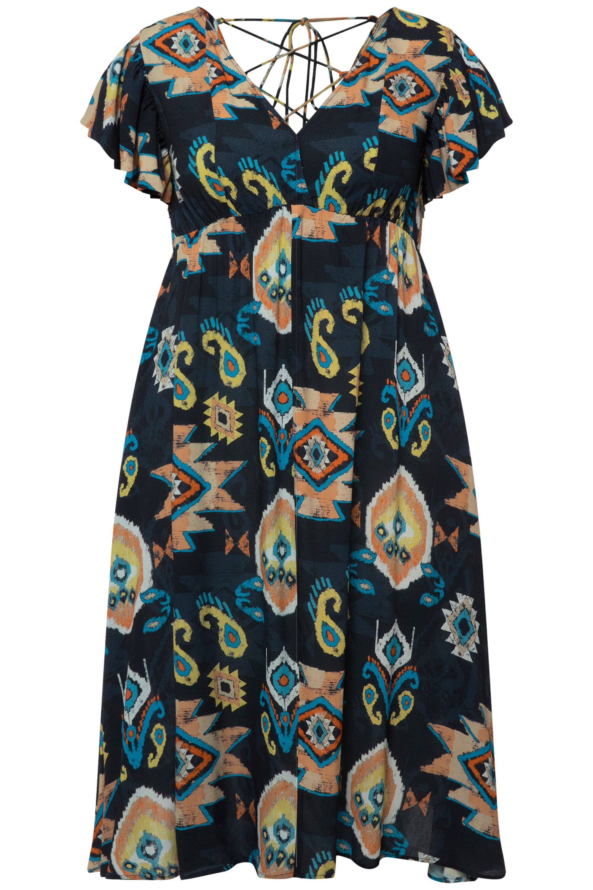Ulla Popken Midikleid Midikleid Wickeloptik V-Ausschnitt günstig online kaufen