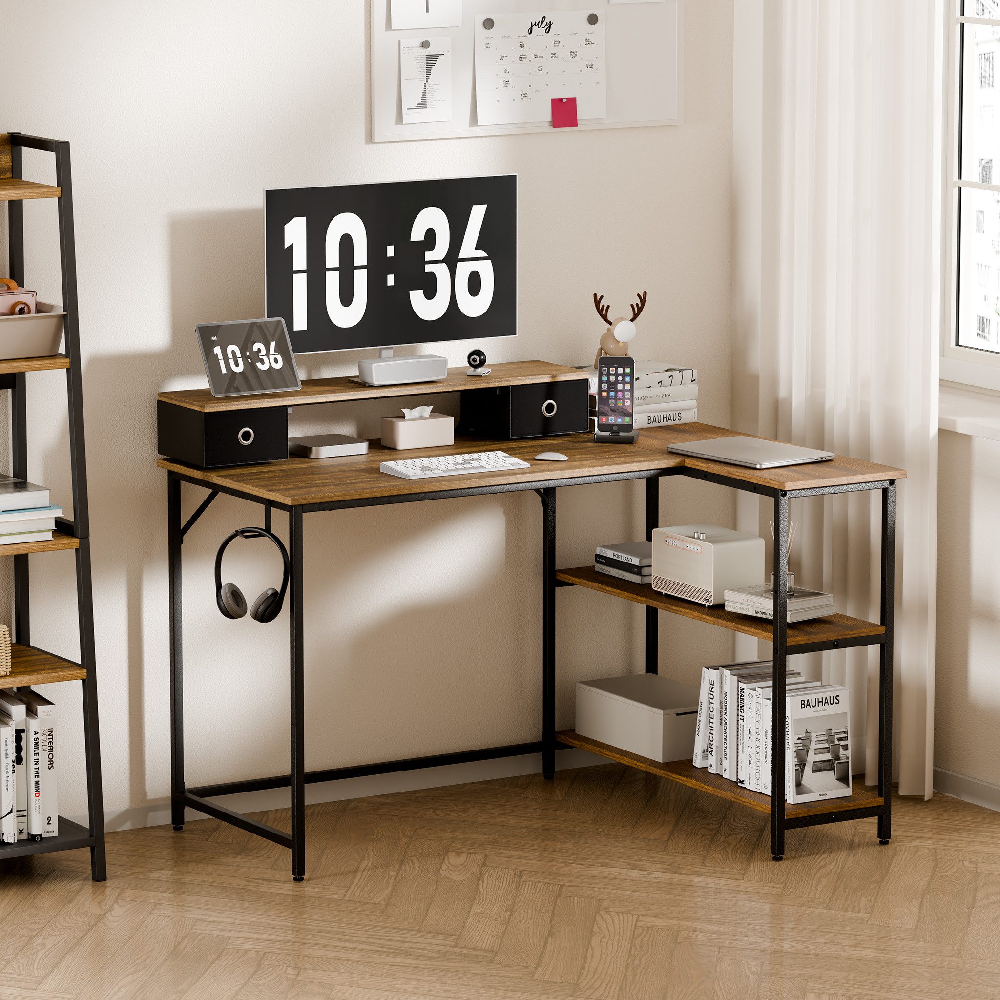 Mondeer Eckschreibtisch L-Förmiger Computertisch, mit 2 günstig online kaufen