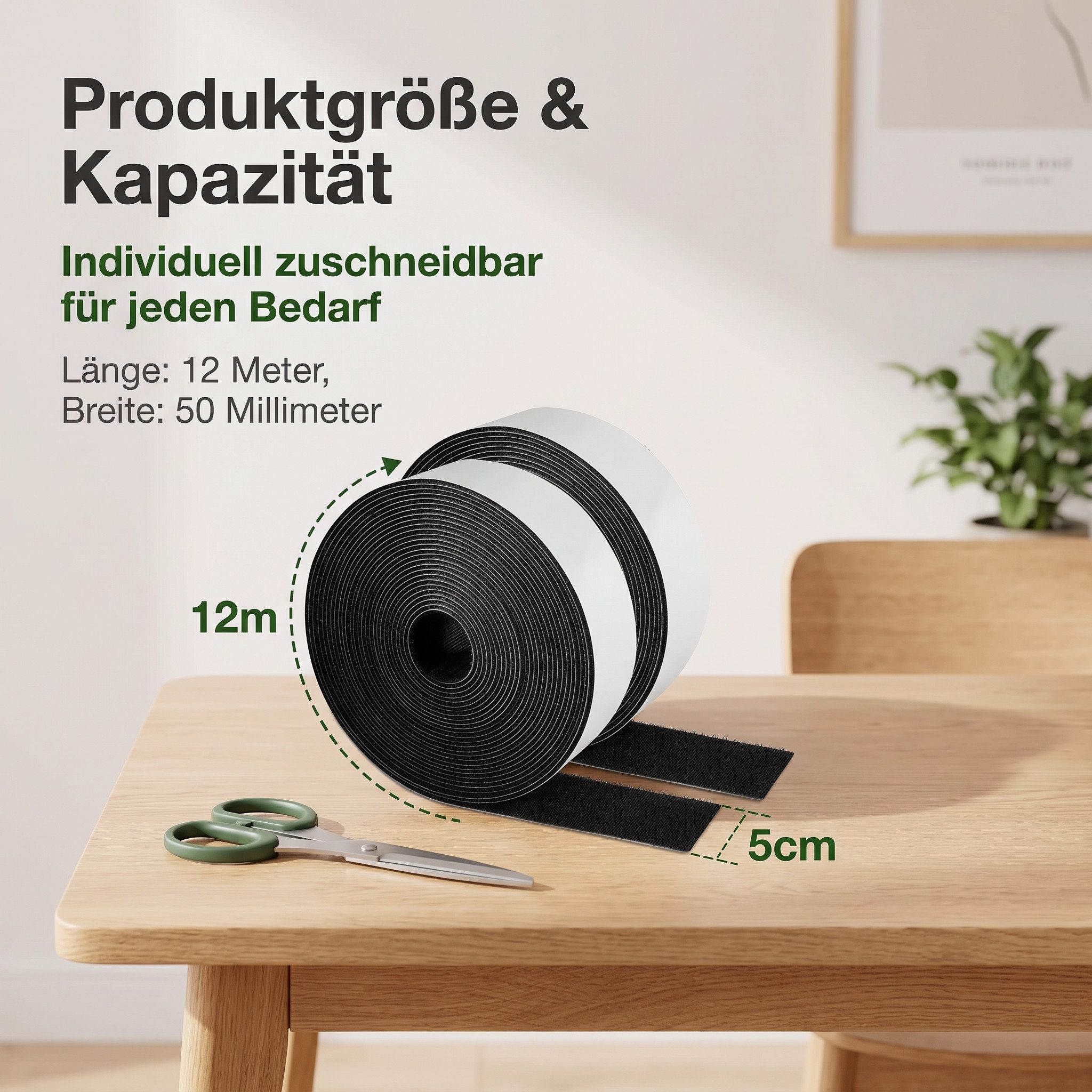 SURFOU Klettband Klettband selbstklebend extra stark 12m x 50mm Haushalt Büro – Bild 2 von 5