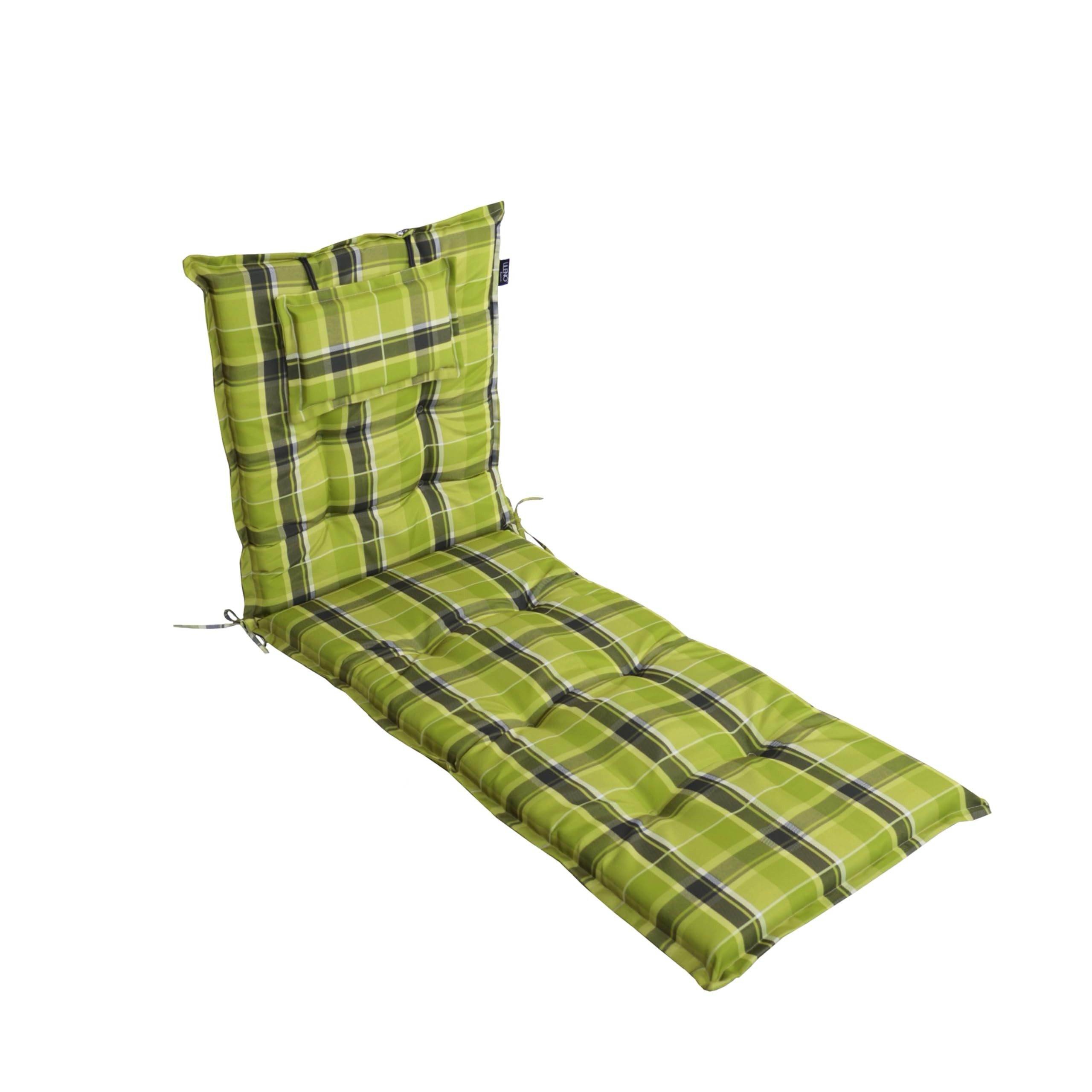 LILENO HOME Liegenauflage perfekt für Strandliegen, Sonnenliege Auflage, Gartenliege Auflage, (1er Set), Polsterauflage Karo Grün, Auflagen für Gartenliegen