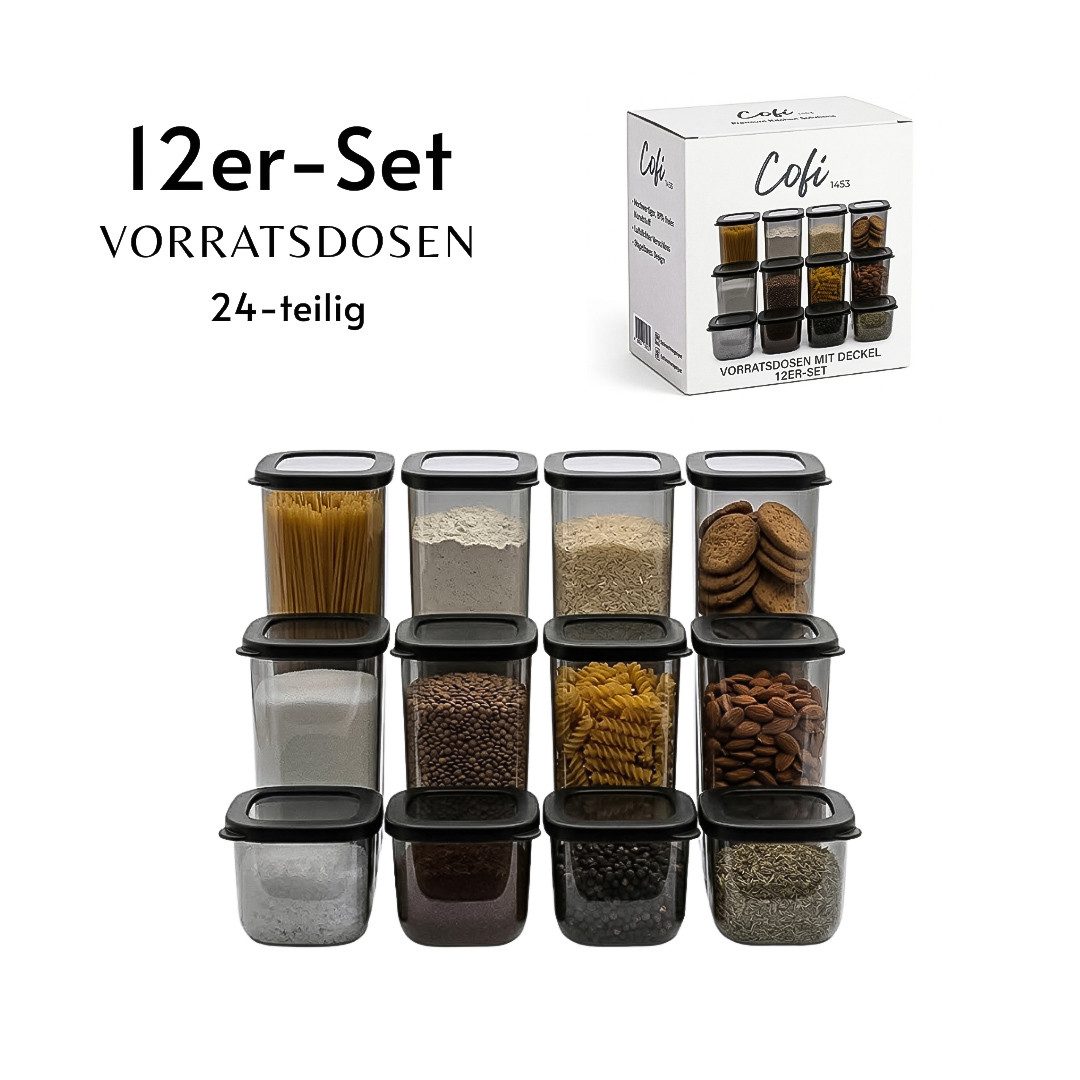 COFI 1453 Vorratsdose mit Deckel, Kunststoff, (12-tlg), luftdicht & stapelbar, für Lebensmittel und Meal Prep
