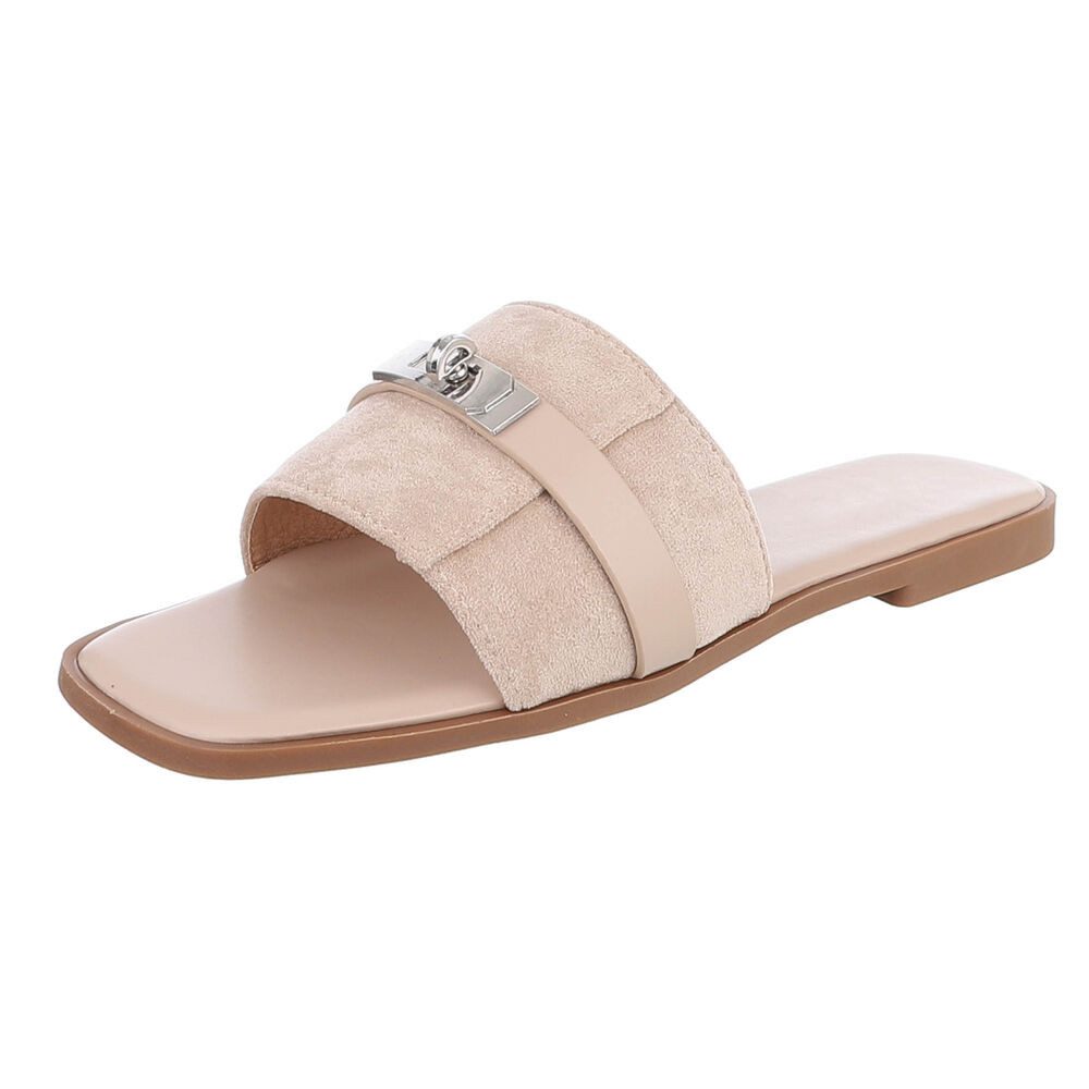 Damen Pantolette mit Metall-Detail und flachem Fußbett Pantolette