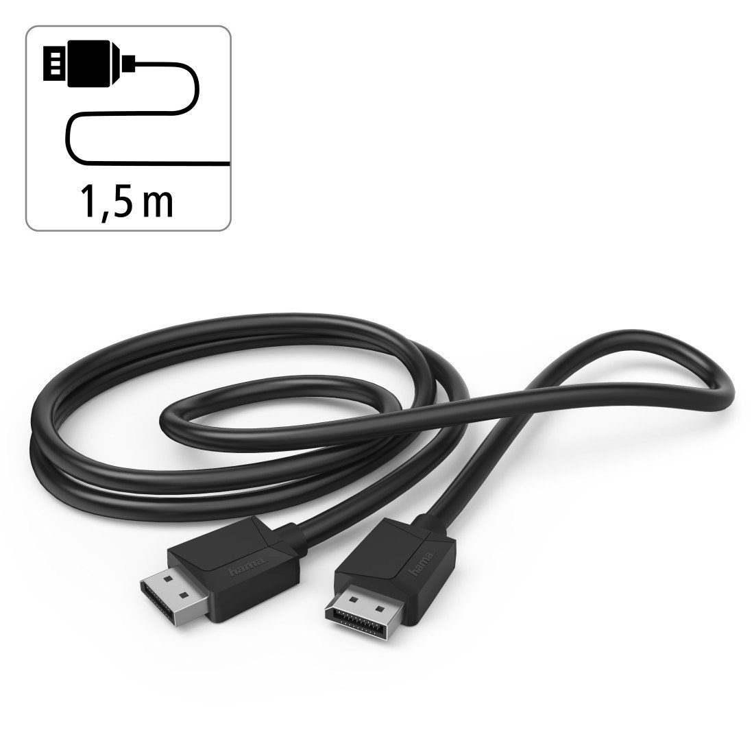 Hama DisplayPort-Kabel mit schlanken Display-Port Stecker, 21,6 Gbit/s Audio- & Video-Kabel, DisplayPort, DisplayPort (150 cm), doppelt geschirmt, Max. Auflösung 4K 4096 x 2160 Bildpunkte, 1,5 Meter