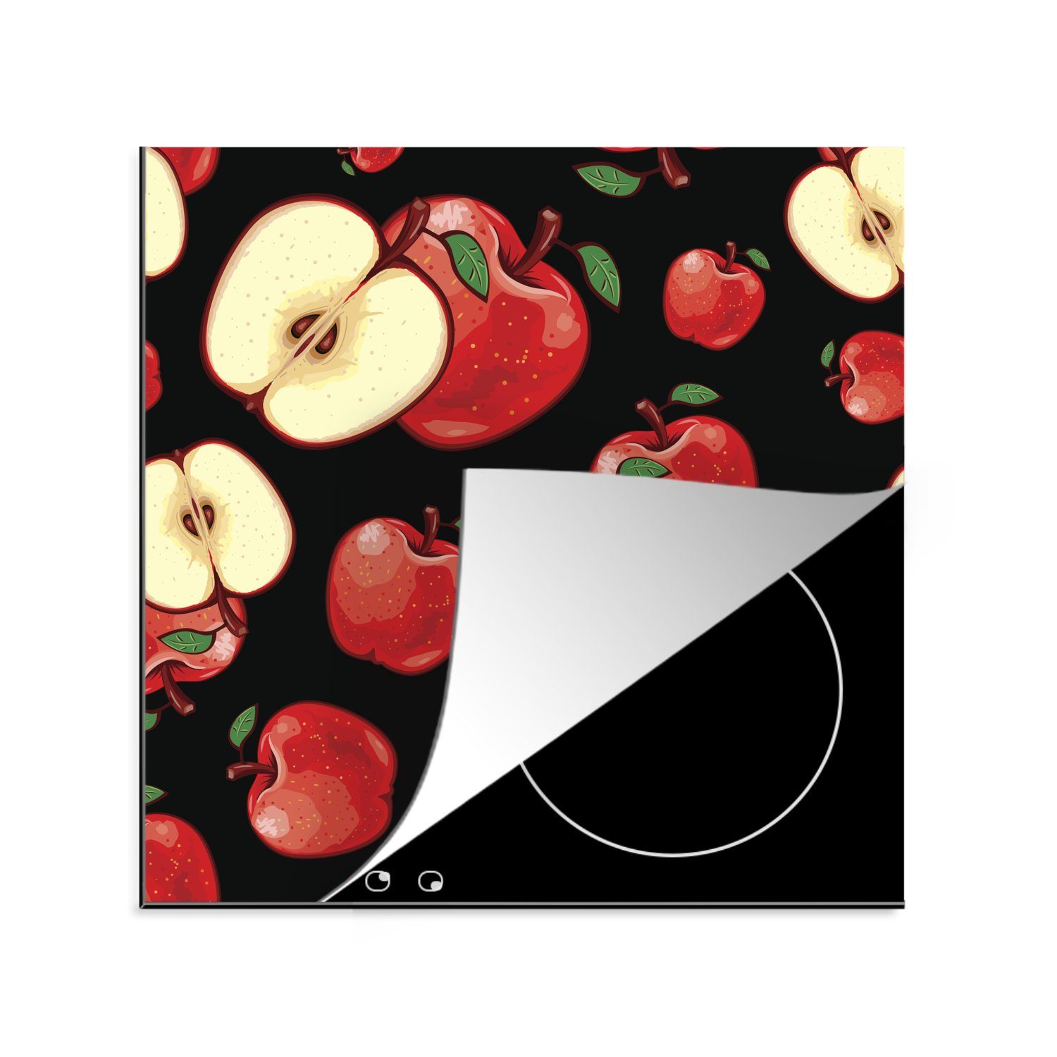 MuchoWow Herdblende-/Abdeckplatte Illustration eines Musters mit Äpfeln, Vinyl, (1 tlg), 78x78 cm, Ceranfeldabdeckung, Arbeitsplatte für küche