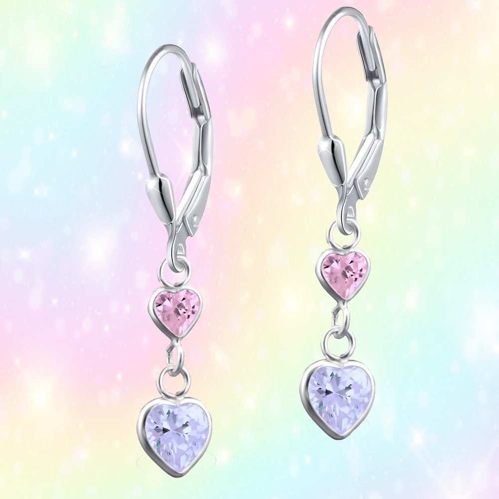 Limana Paar Ohrhänger 925 Silber Herz hängende Brisur Ohrringe für Kinder Mädchen rosa lila (Geschenk Weihnachten Geburtstag Nikolaus Ostern Weihnachtsgeschenk) – Bild 4 von 5