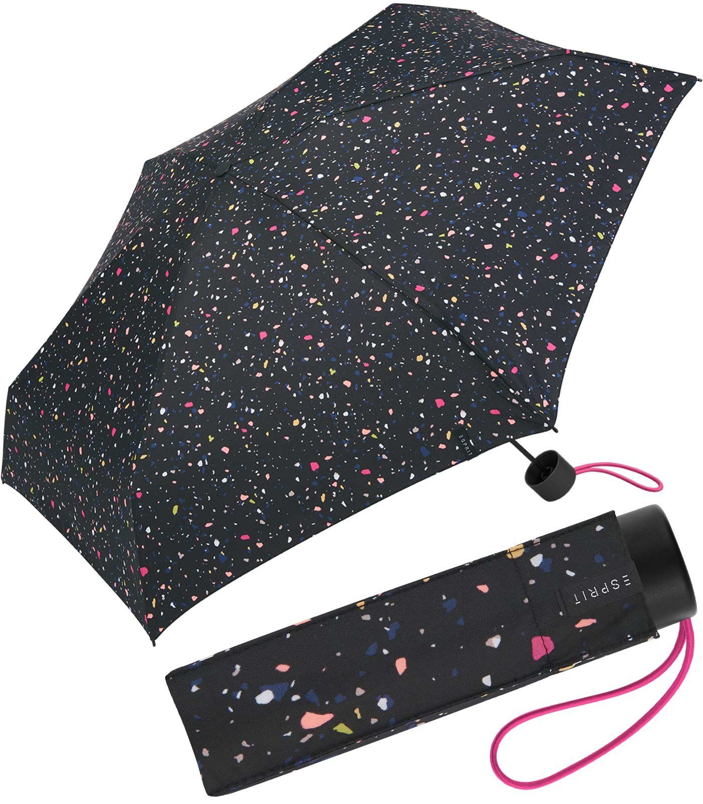 Esprit Taschenregenschirm Mini Regenschirm Petito - Terrazzo Dots - schwarz, winzig klein, in den neuen Trendfarben