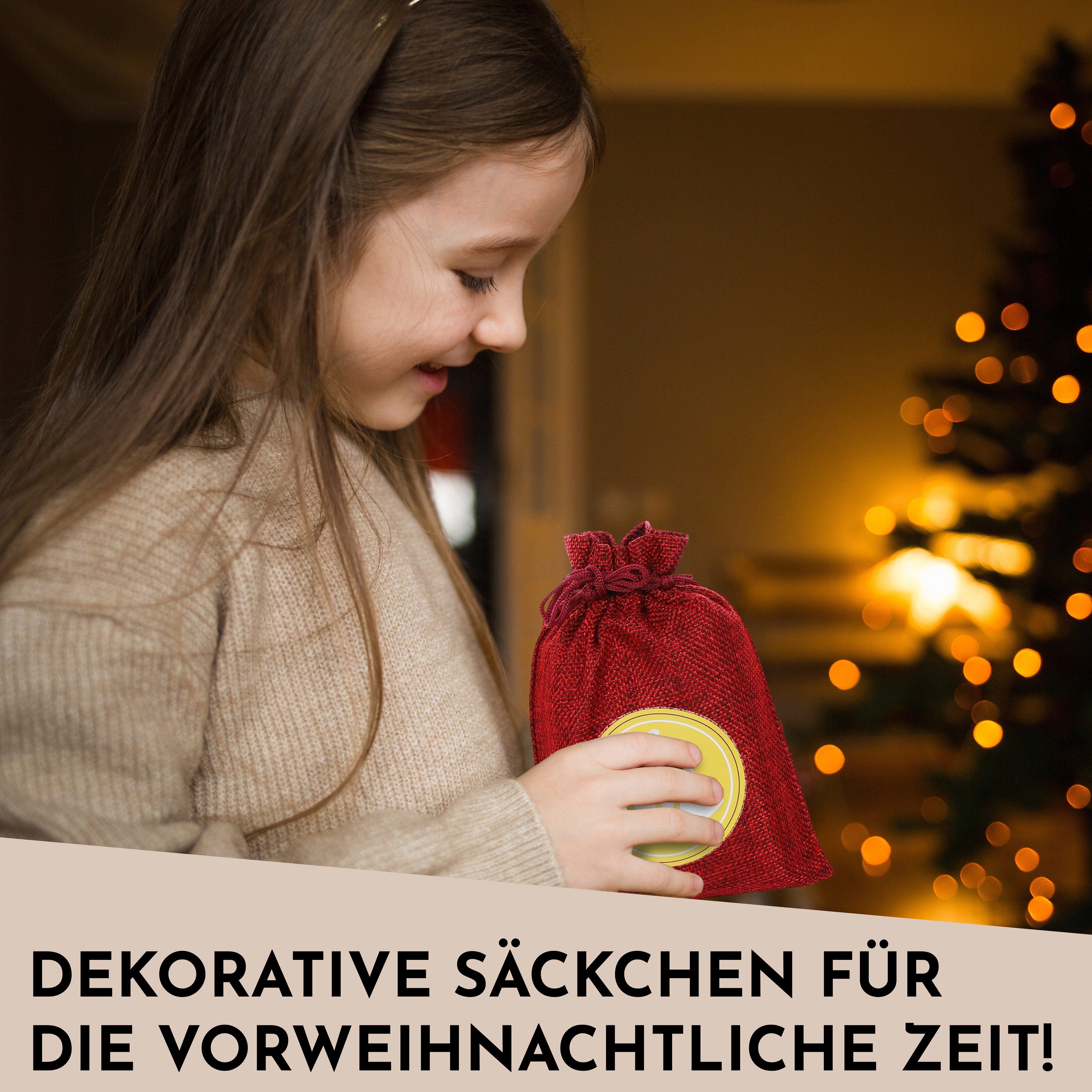 Nordstern befüllbarer Adventskalender 24 große Jutesäckchen mit Schnur und Klammern, DIY Weihnachtskalender Beutel für Kinder – Bild 4 von 5