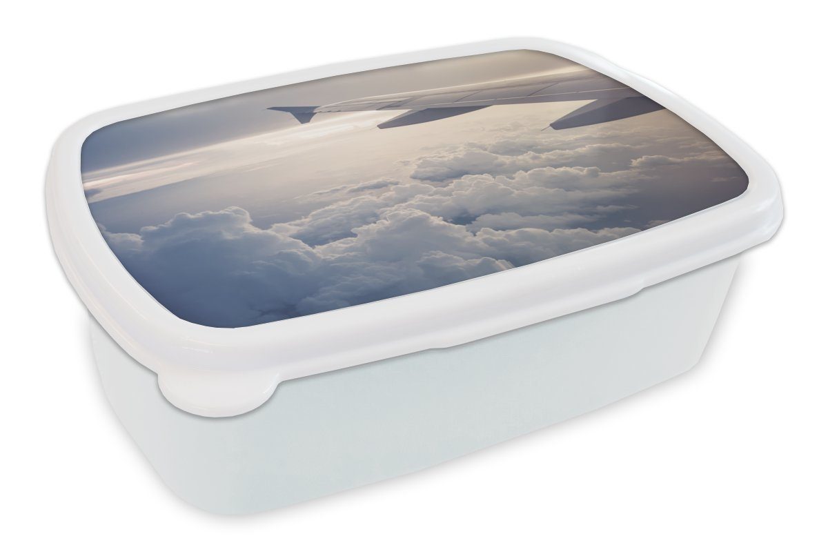 MuchoWow Lunchbox Der blaue Himmel einem Kunststoff, Kinder Brotbox (2-tlg), aus Erwachsene, für für Flugzeug, Brotdose, Mädchen Jungs weiß und und