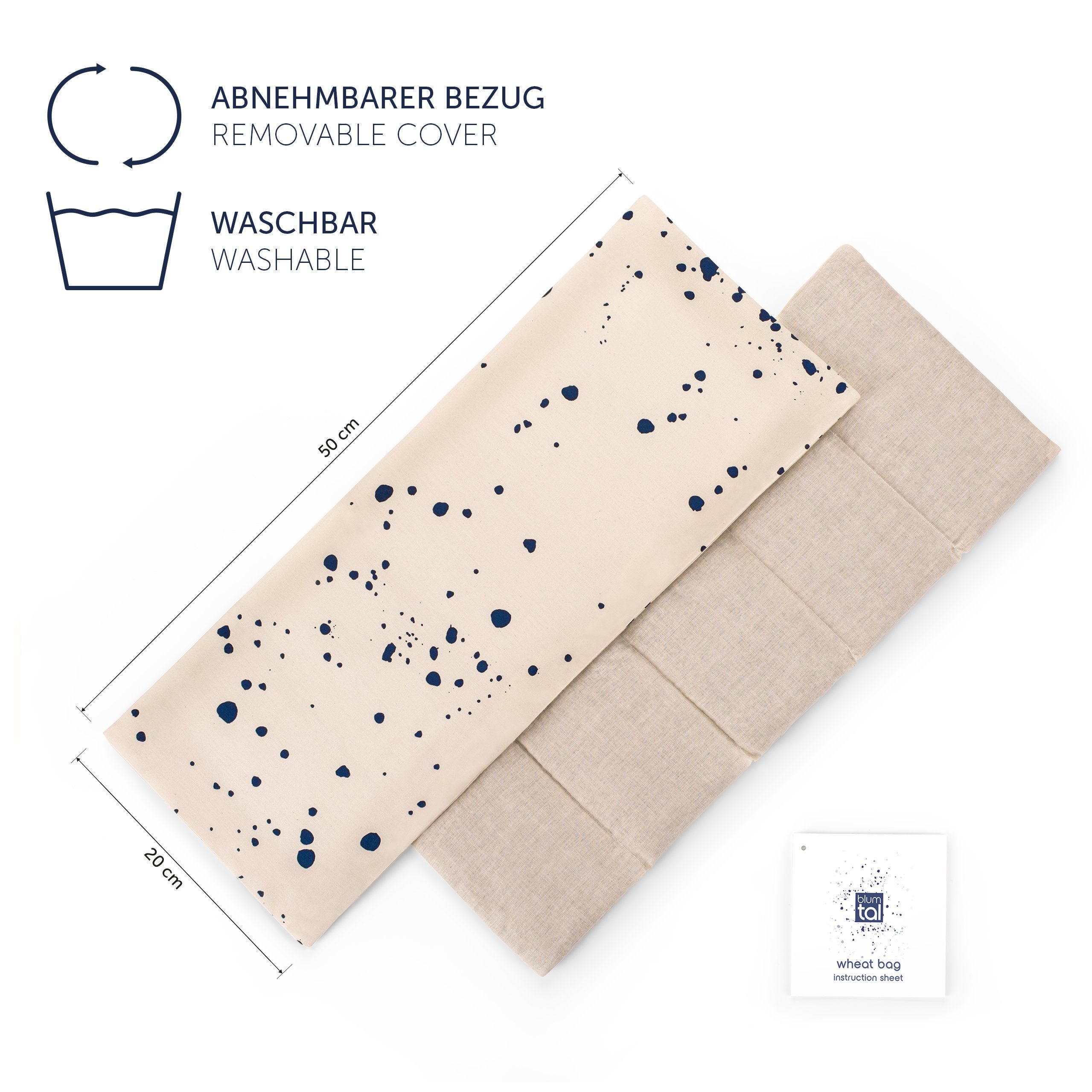 Blumtal Heat Pillow, Grain Pillow made of cotton - made of wheat grains, for back and neck, 50 x 20 cm