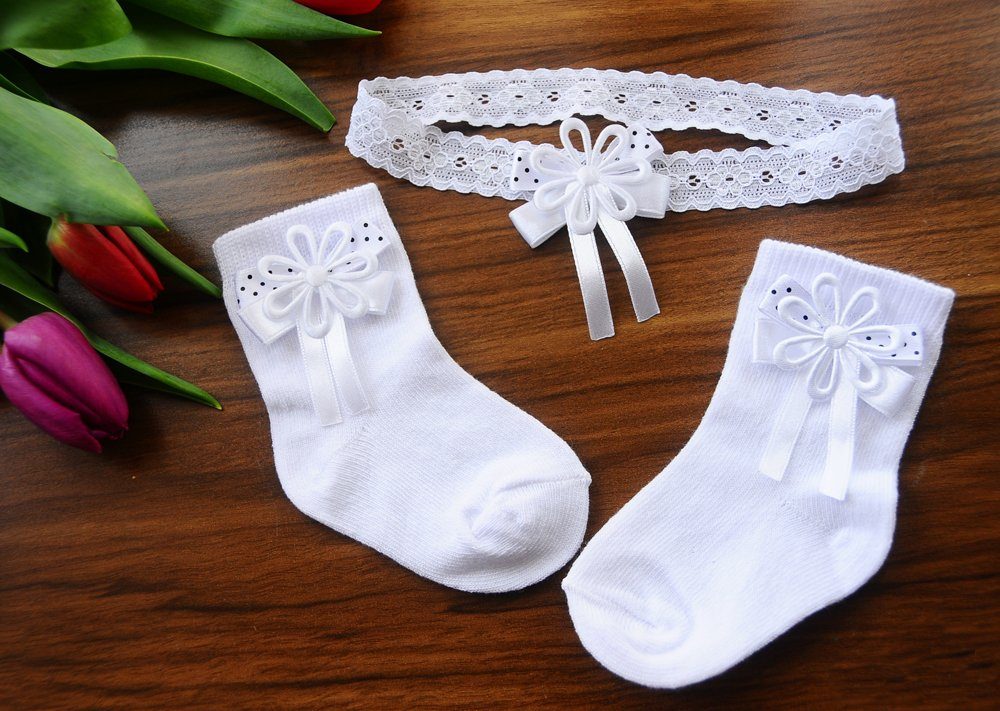 La Bortini Kinder weiß und Strümpfe Rüschen Socken Baby Socken für Stirnband festlich