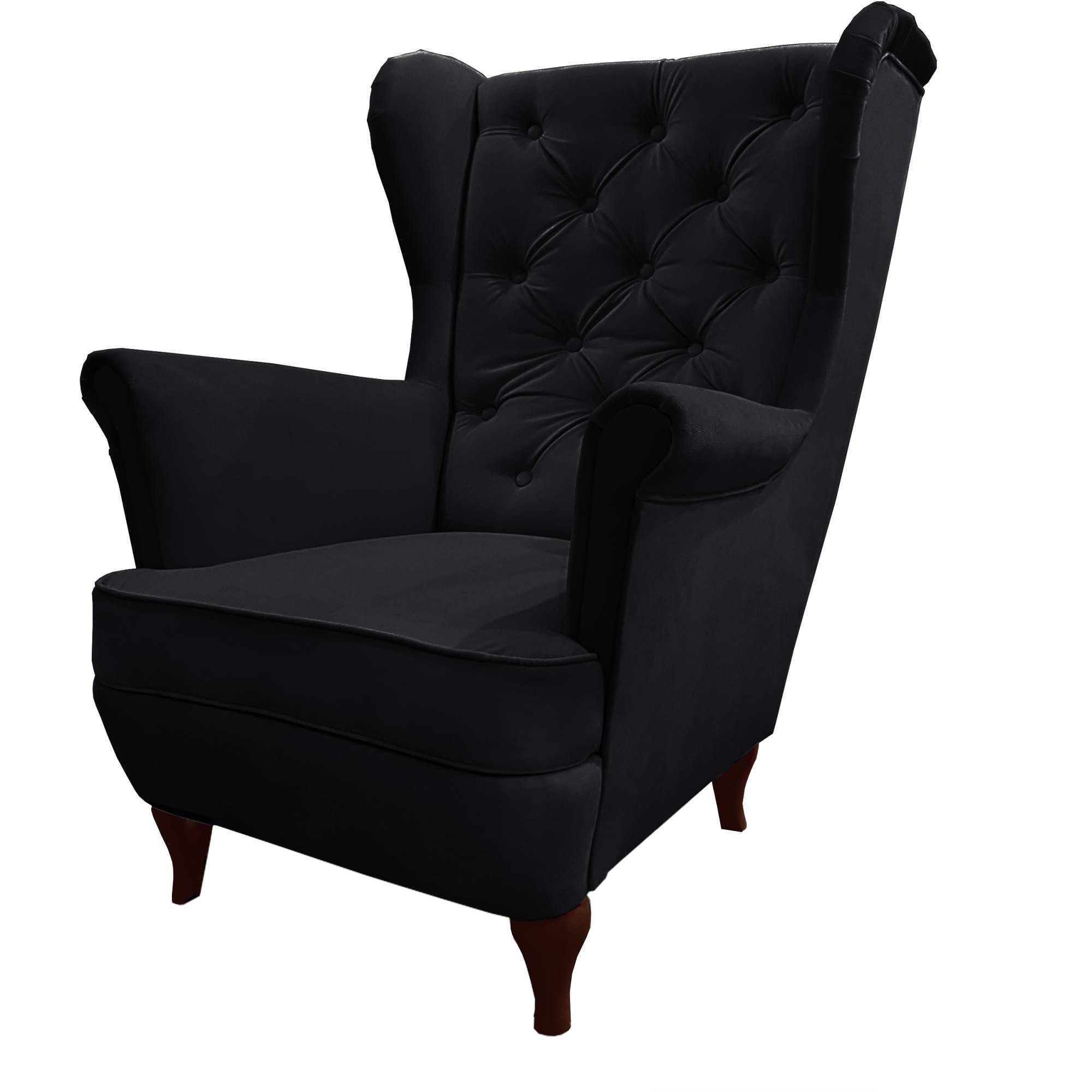 Beautysofa Ohrensessel Sessel FALCO, Schwarz (Kronos7), Wenge