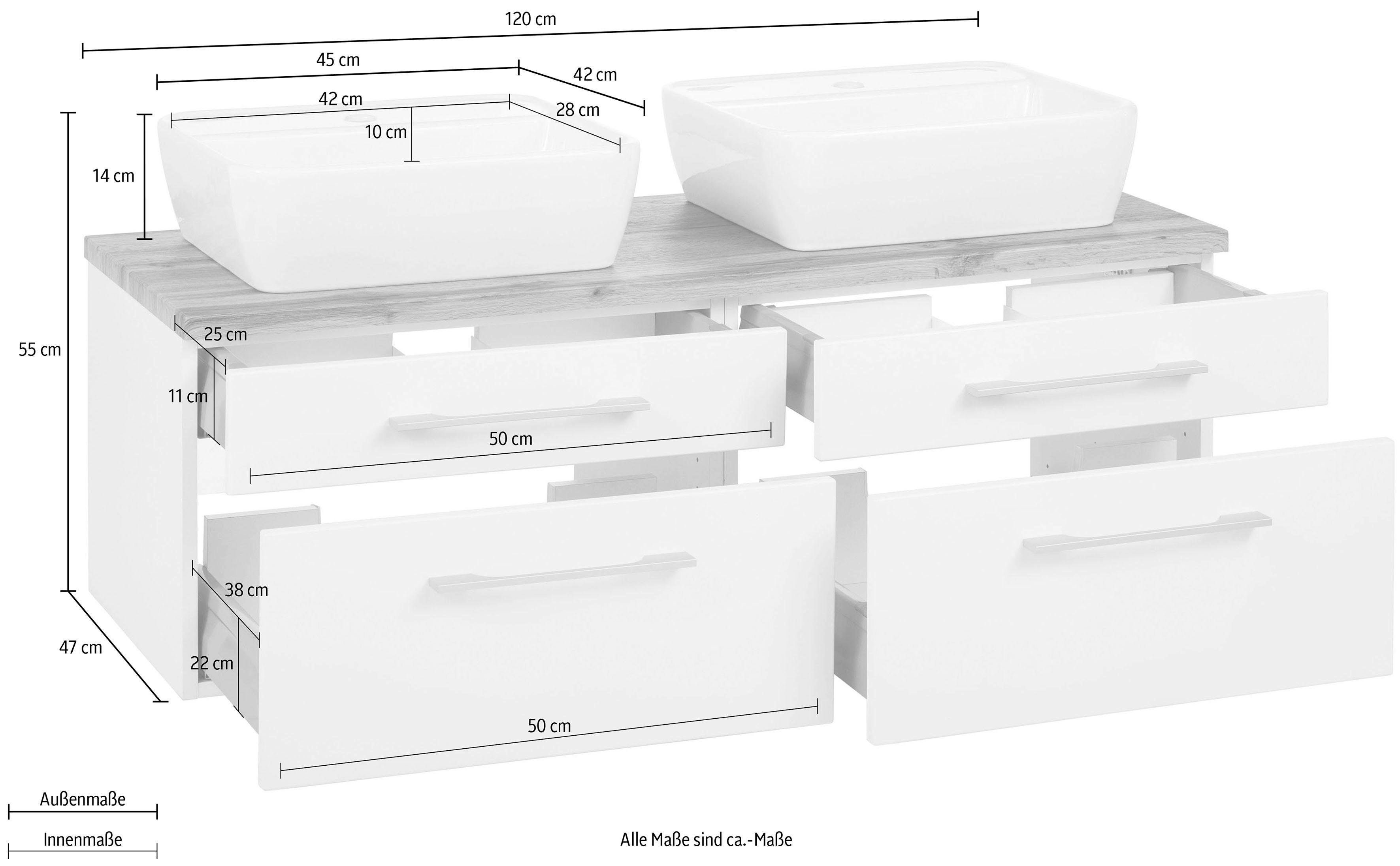 MÖBEL Waschbeckenunterschrank Badmöbel, 120 Breite Waschtisch Waschbecken, | weiß HELD weiß inkl. Davos cm