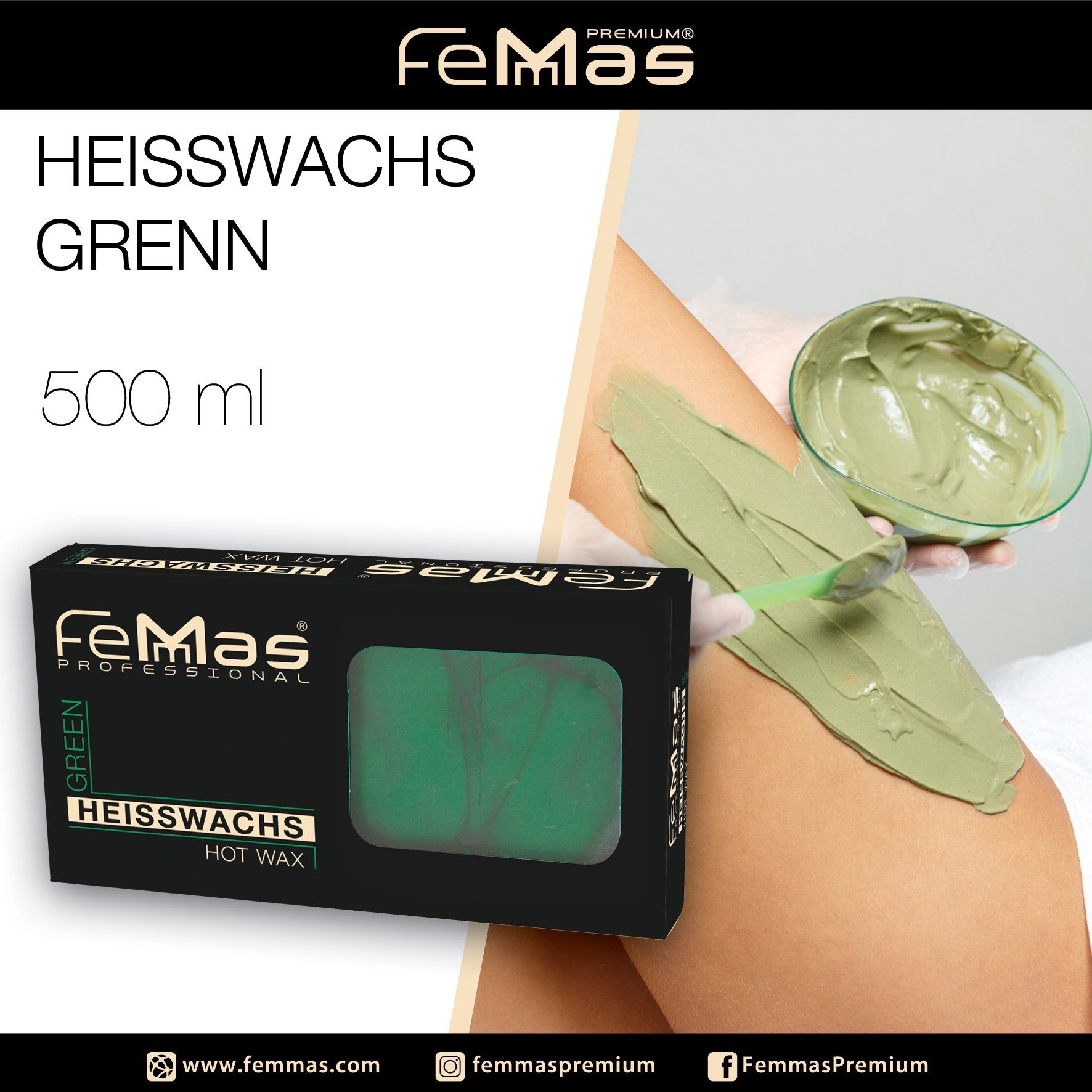 Heisswachs Enthaarungswachs Premium Femmas FemMas 500ml Green