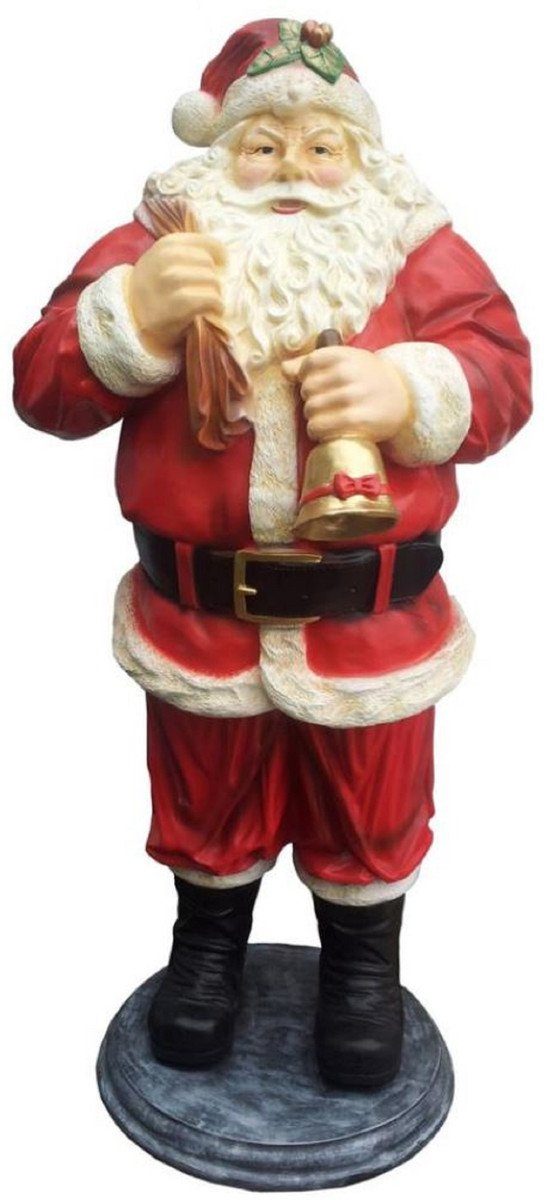 Casa Padrino Skulptur Luxus Deko Skulptur Weihnachtsmann mit Glocke Rot / Mehrfarbig H. 185 cm - Lebengroße Weihnachts Deko Figur - XXL Deko Skulptur - XXL Deko Figur - XXL Weihnachts Skulptur