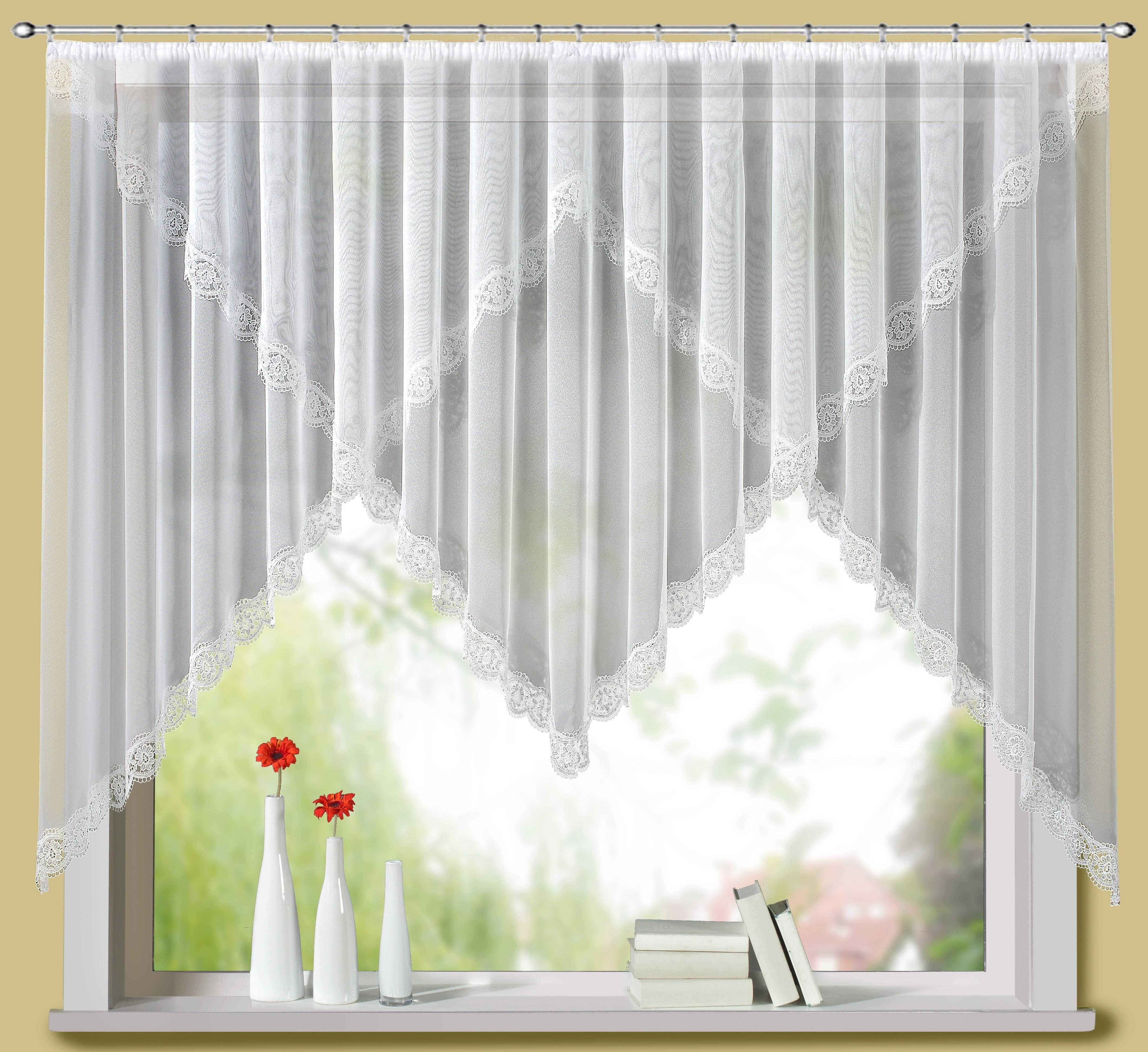 Stickereien Plauen Gardine Sahra (1 St), Kräuselband, transparent, veredelt mit echter Plauener Spitze Stickerei