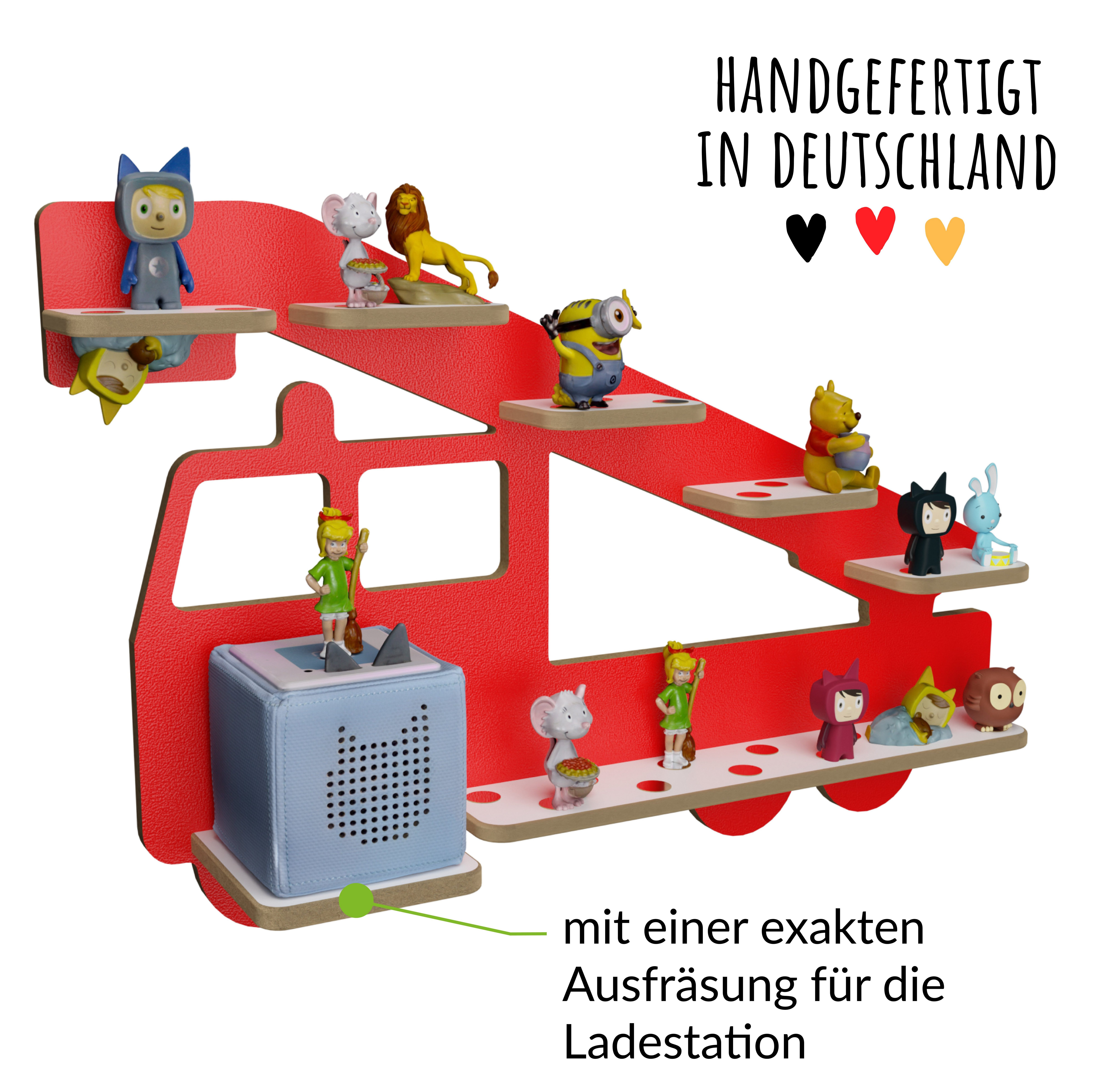 Holzura Kinderregal Tonieregal für Toniebox, Kinderregal Feuerwehr Regal für Tonie Figuren