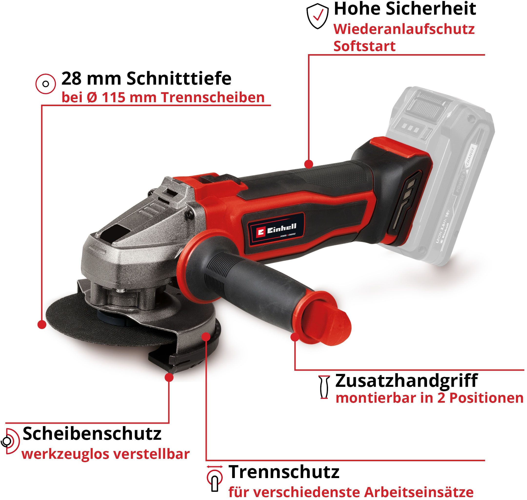 Einhell Akku-Winkelschleifer TE-AG 18/115-2 Li - Solo, ohne Akku und Ladegerät