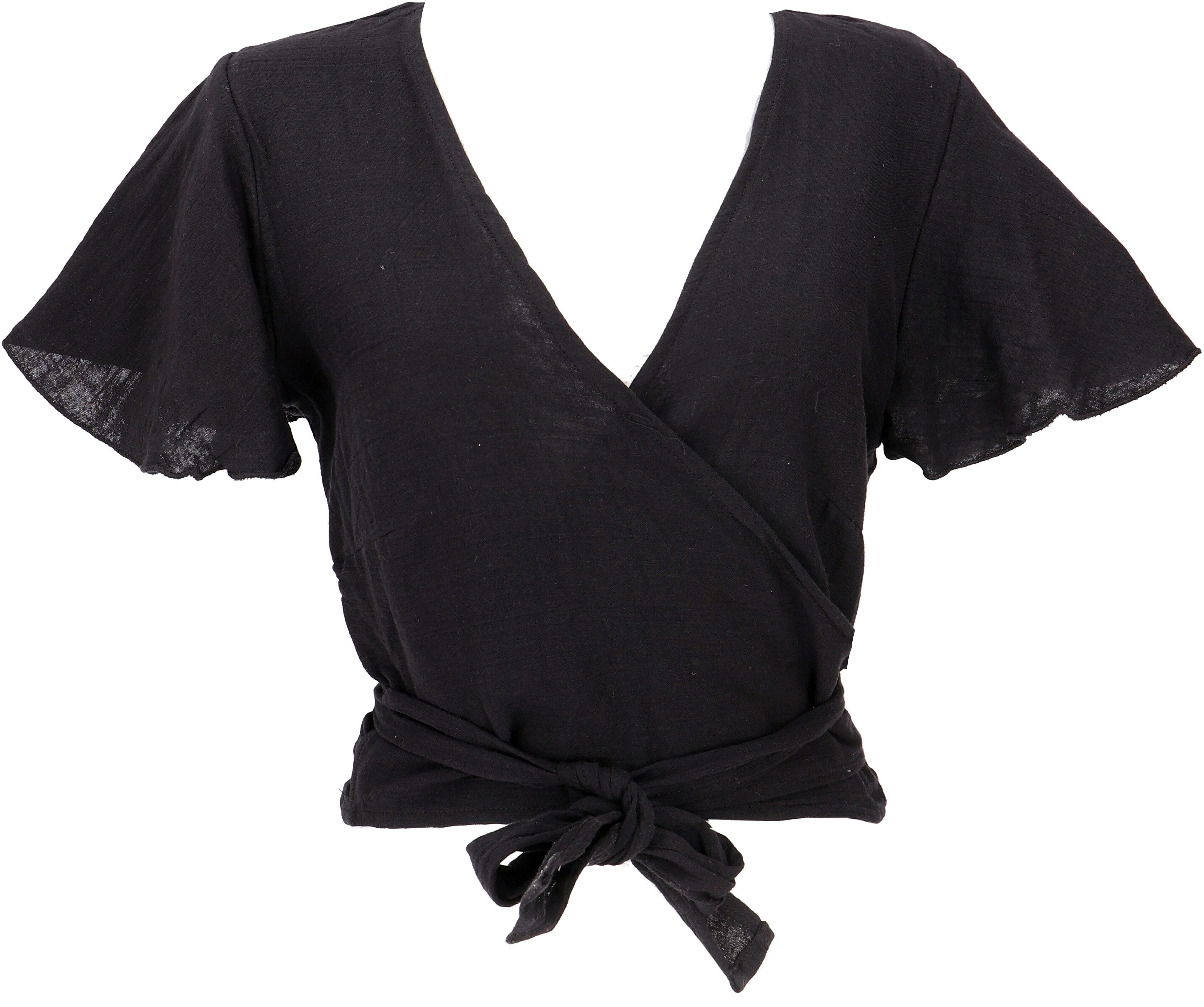 Guru-Shop Longbluse Boho Wickelbluse, Wickeltop aus Baumwolle -.. alternative Bekleidung