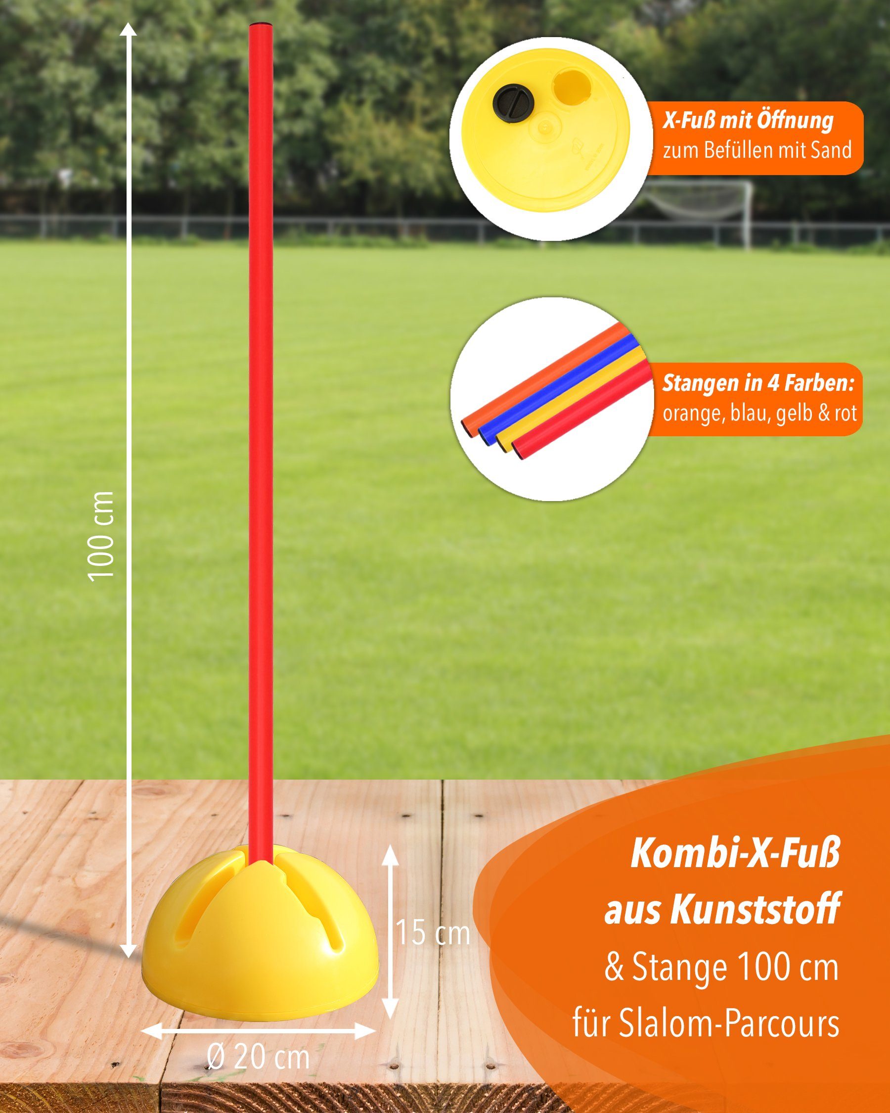 SPORTIKEL24 Agility-Slalom X-Fuß Slalomset mit Stange 100 cm Farbe Gelb, Kunststoff