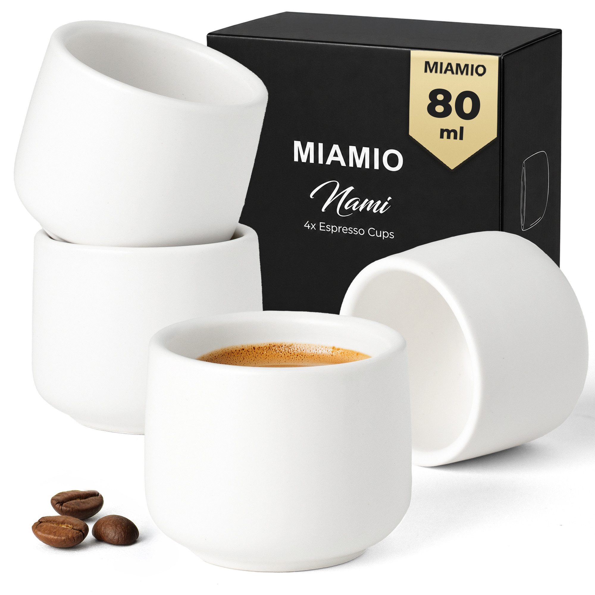 MiaMio Espressotasse Nami ohne Henkel, 80 ml, Weiß, 4-tlg., Keramik, Ristretto & Doppio, henkellos, modern