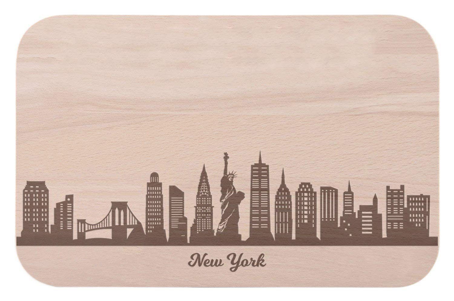 GRAVURZEILE Schneidebrett Frühstücksbrettchen New York mit Skyline Gravur - Brotzeitbrett & Geschenk für New York Stadtverliebte & Fans - ideal auch als Souvenir, Holz, (Kein Set)