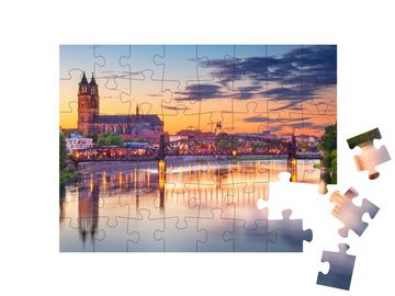 puzzleYOU Puzzle Magdeburg mit der Elbe im Sonnenuntergang, 48 Puzzleteile, puzzleYOU-Kollektionen Elbe, Magdeburg, Landschaft