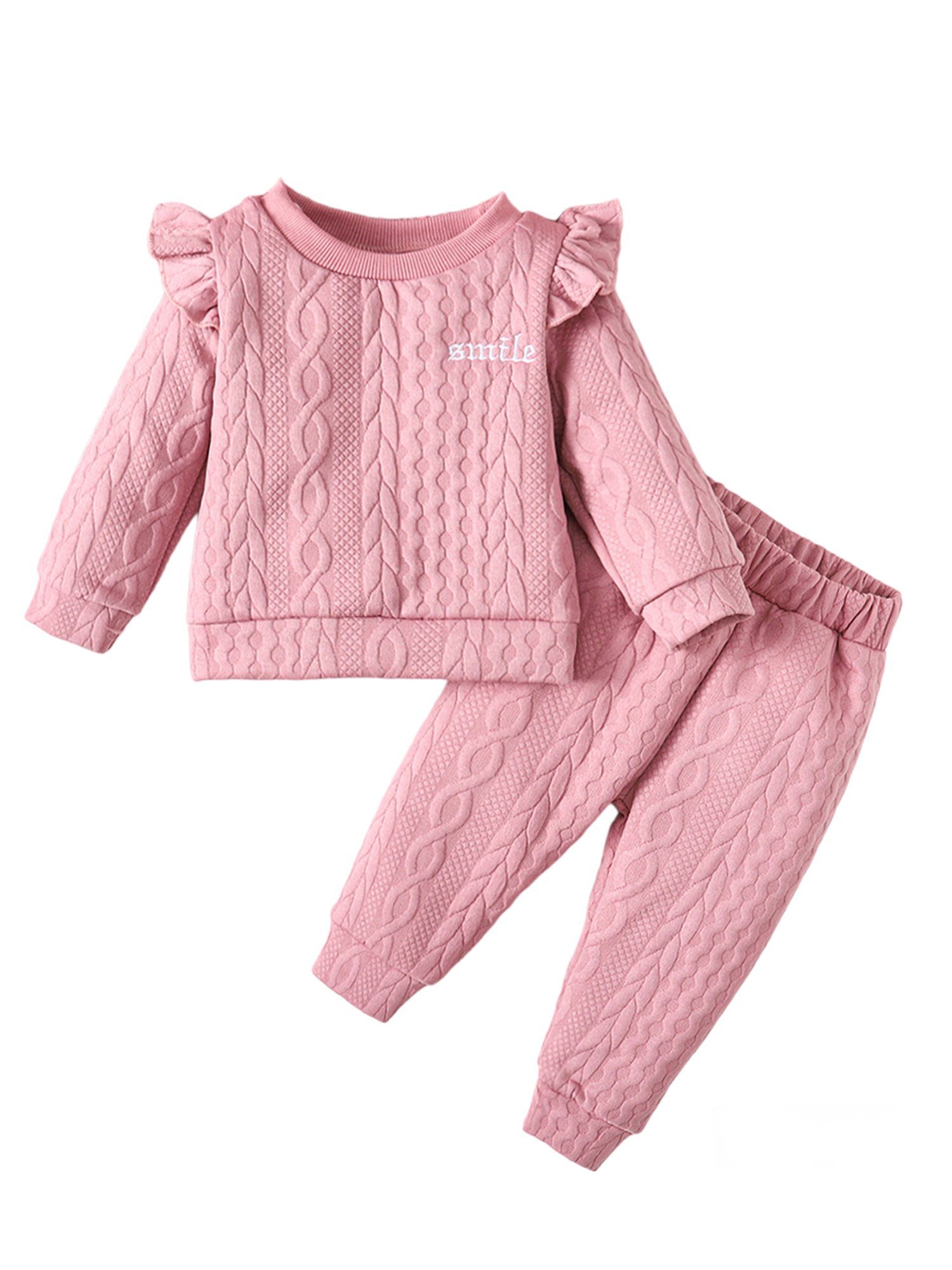 LAPA Langarmshirt & Hose Rosa gestrickter Langarmpullover & Hose für Baby Mädchen, lässig stil (Set, 2-tlg) Gerippter Ausschnitt, Jacquardmuster-Set