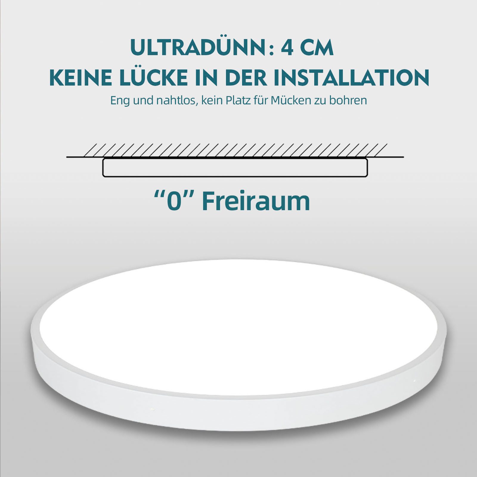 style home LED Deckenleuchte Runde Deckenlampe aus Metall, LED fest integriert, Warmweiß, Leuchte für Wohnzimmer Schlafzimmer Küche Büro, 40x40x4cm, Weiß – Bild 5 von 5