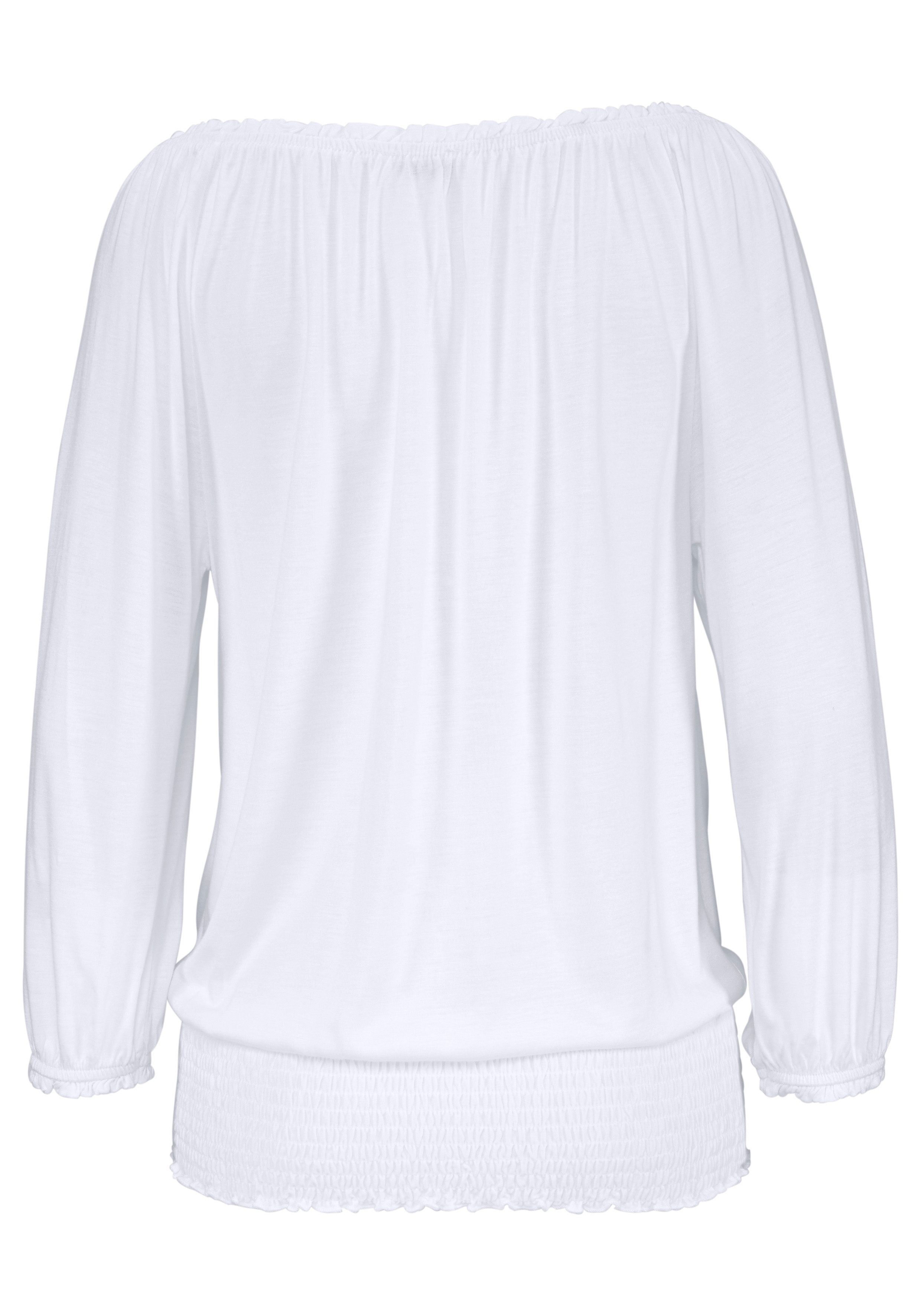 LASCANA Carmenshirt mit 3/4-Ärmeln, Blusenshirt mit Bindeband und Gummizug – Bild 3 von 5