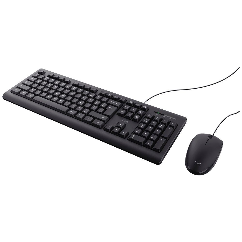 Deutsch, die beliebig Tisch kann Schwar und Kabelgebunden Trust Kabellänge, Trust auf m positioniert Tastatur Tastatur- Maus-Set, Maus-Set TKM-250 dem 1,8 Tastatur, werden QWERTZ